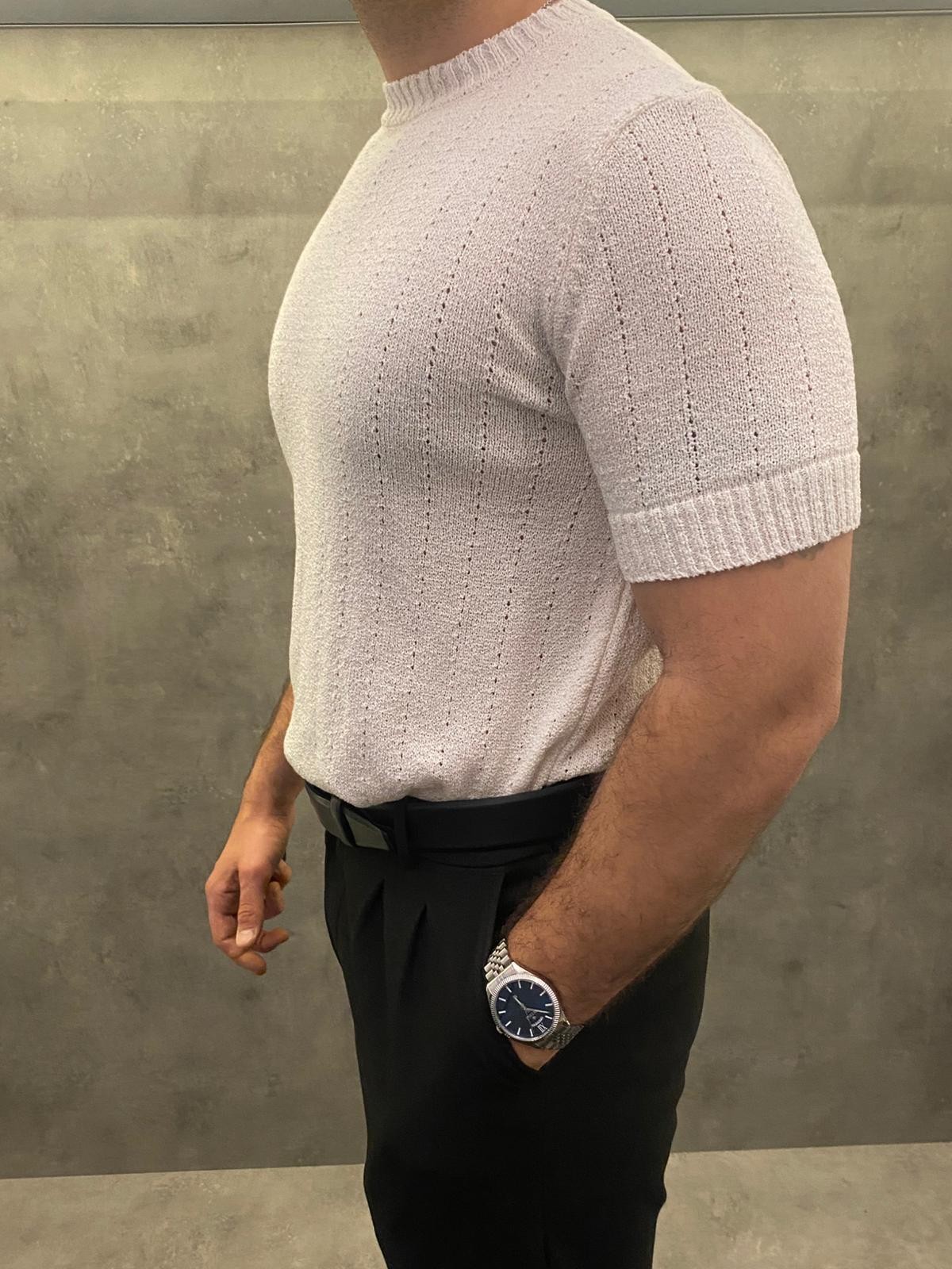 Ivory Mélange Knitwear Ekru Tişört