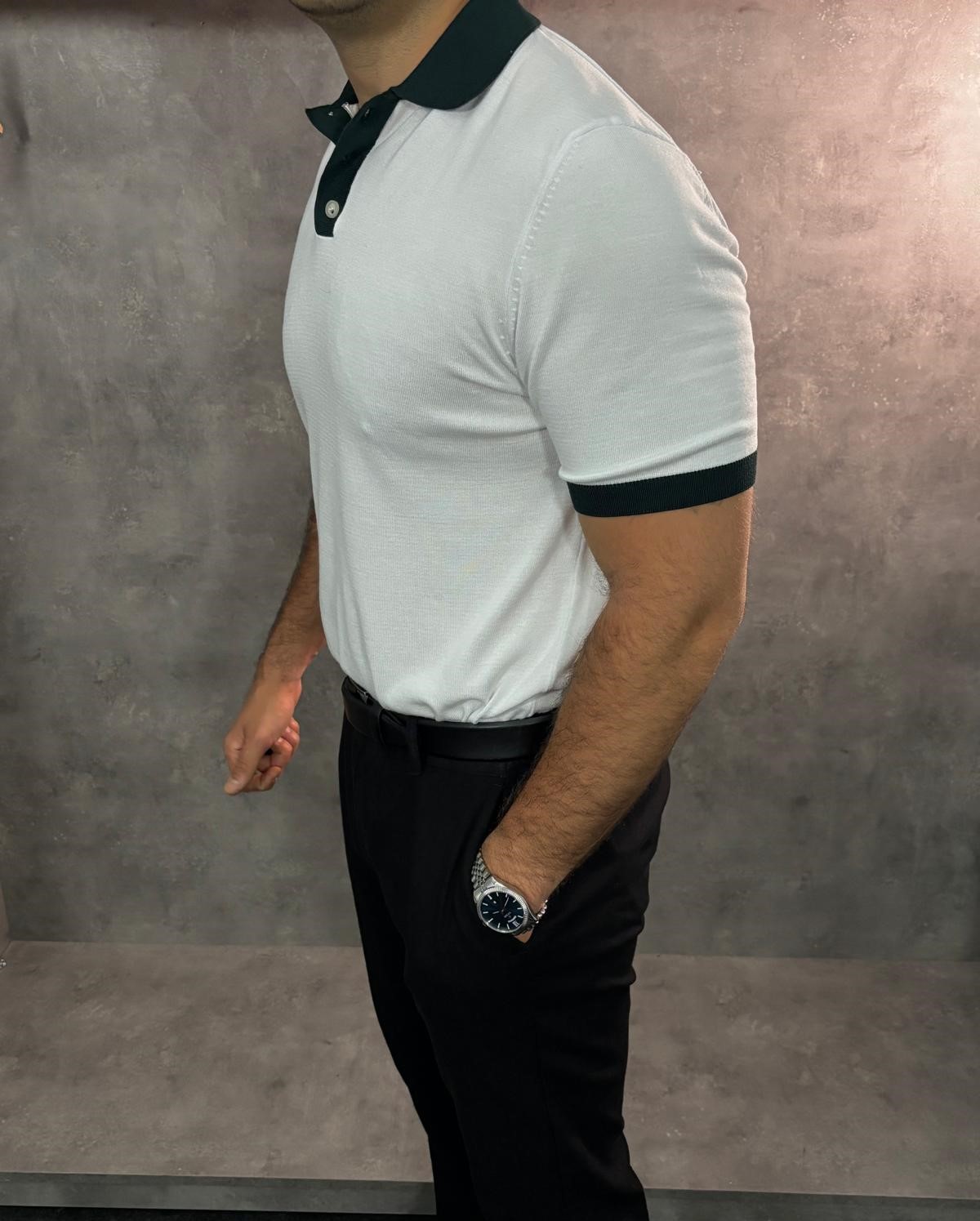 Double-Color Premium Ascot Polo Yaka (Yeşil Detay)