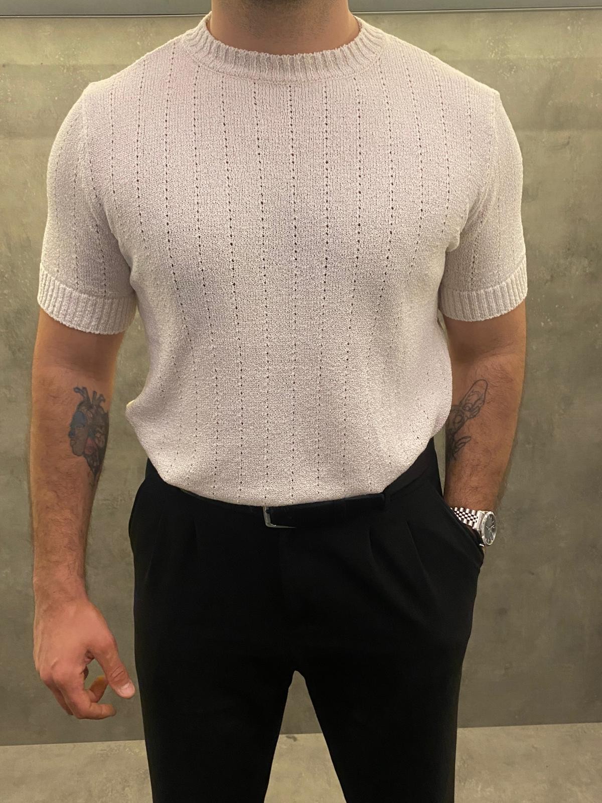 Ivory Mélange Knitwear Ekru Tişört