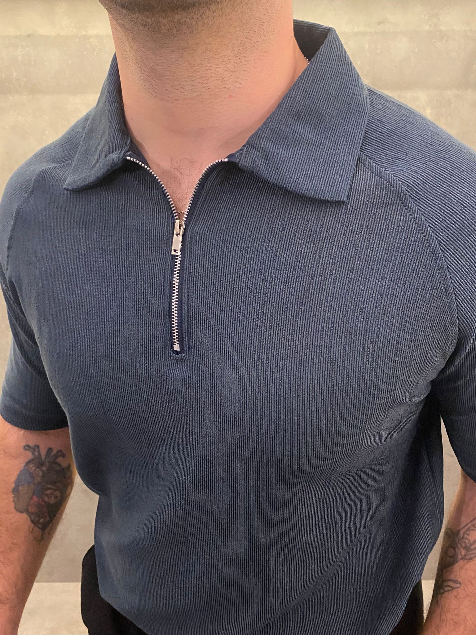 Half Zip Premium İndigo Polo Yaka