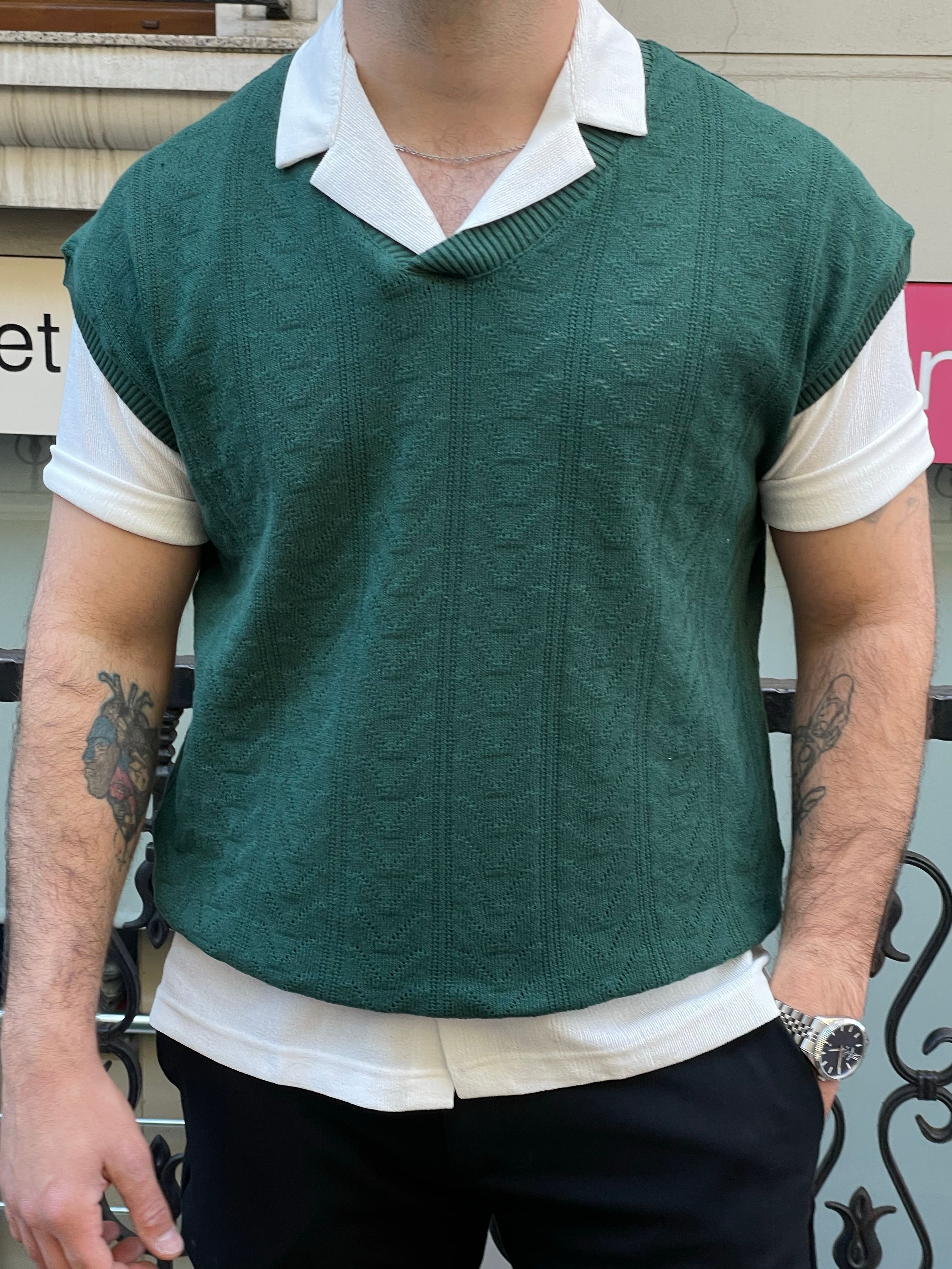 Glen Vest Premium Yeşil Süveter