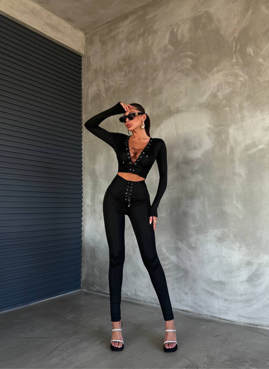 Toparlayıcı Yüksek Bel Takım - SİYAH