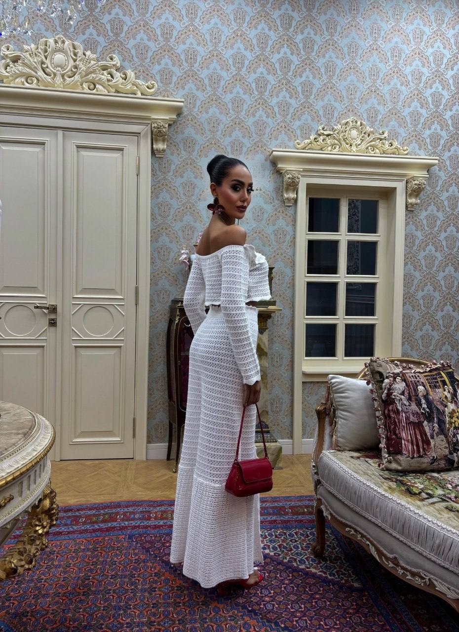 İnci Düğme Detaylı Örgü Takım 