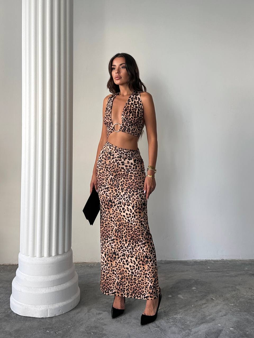 Cut-Out Uzun Elbise - LEOPAR