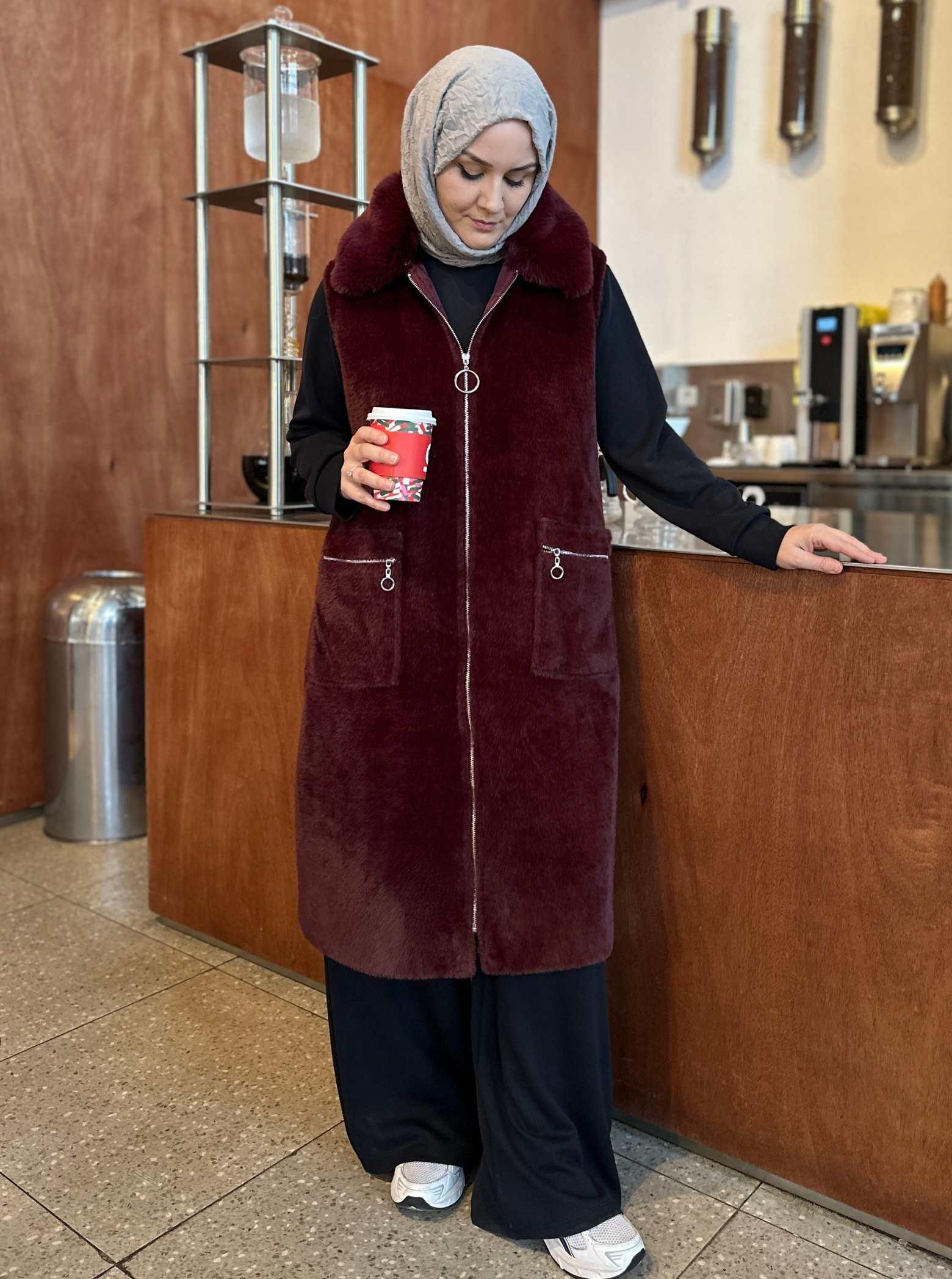 ÇIKABİLEN KÜRKLÜ YELEK BORDO