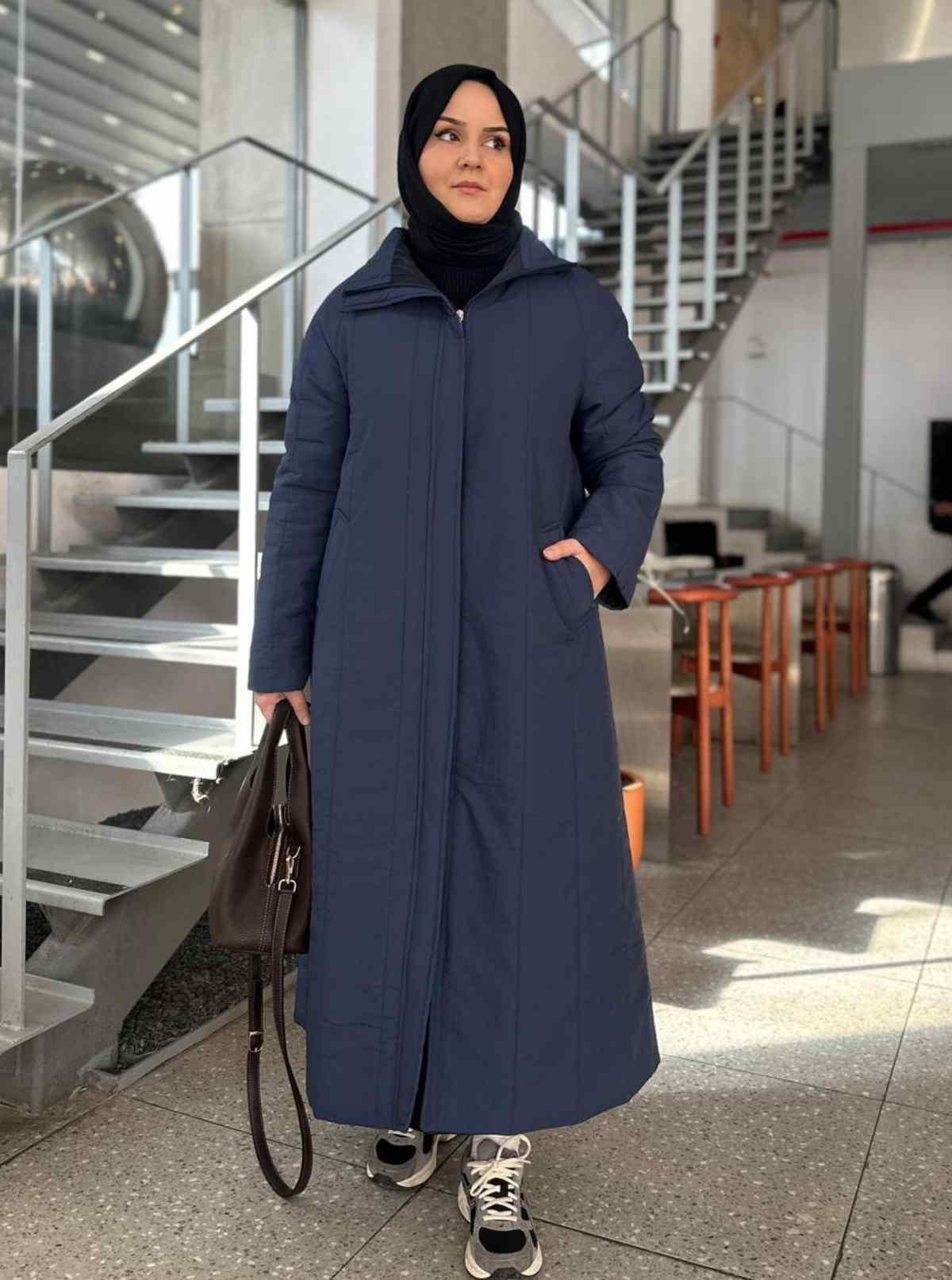 DİK YAKA FERMUARLI MONT MAVİ
