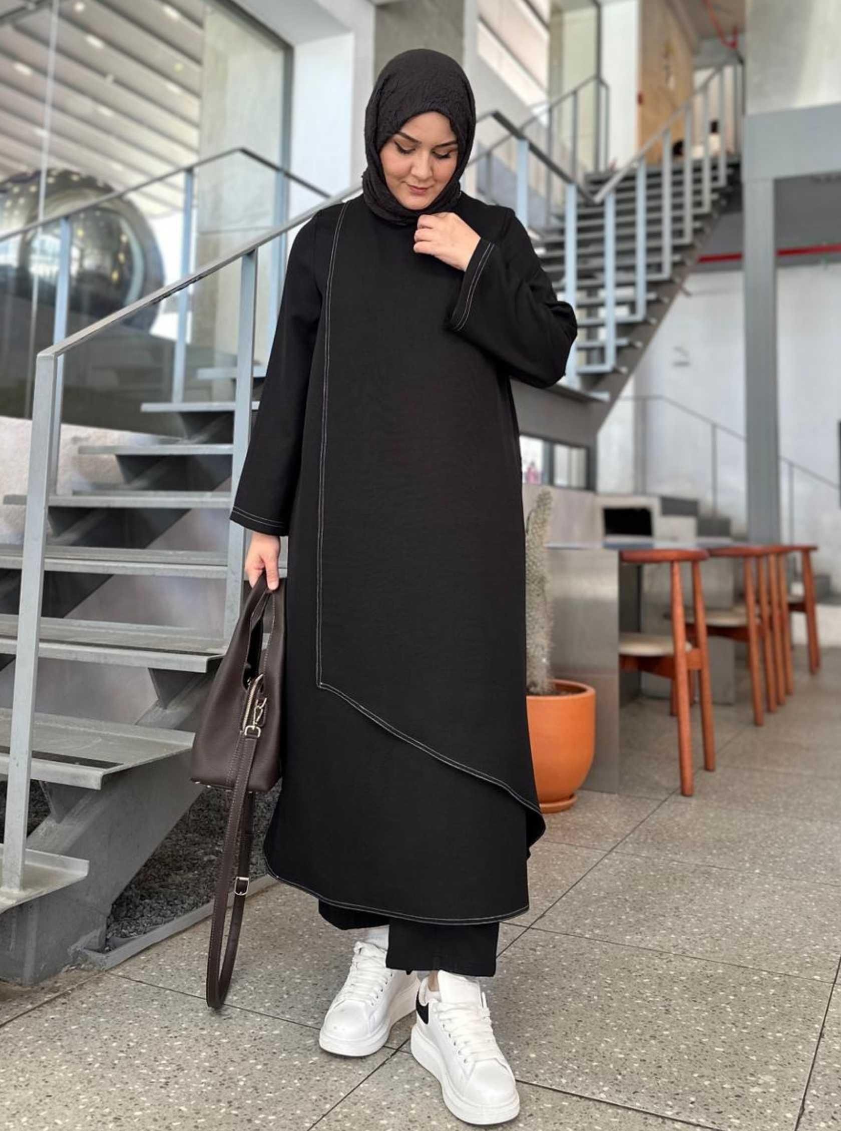 ÇAPRAZ FLAM TUNİK SİYAH