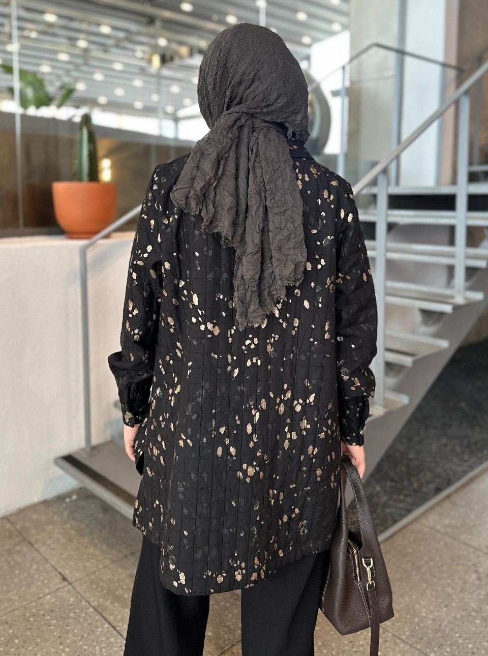 BASKILI KAPİTONE CEKET SİYAH