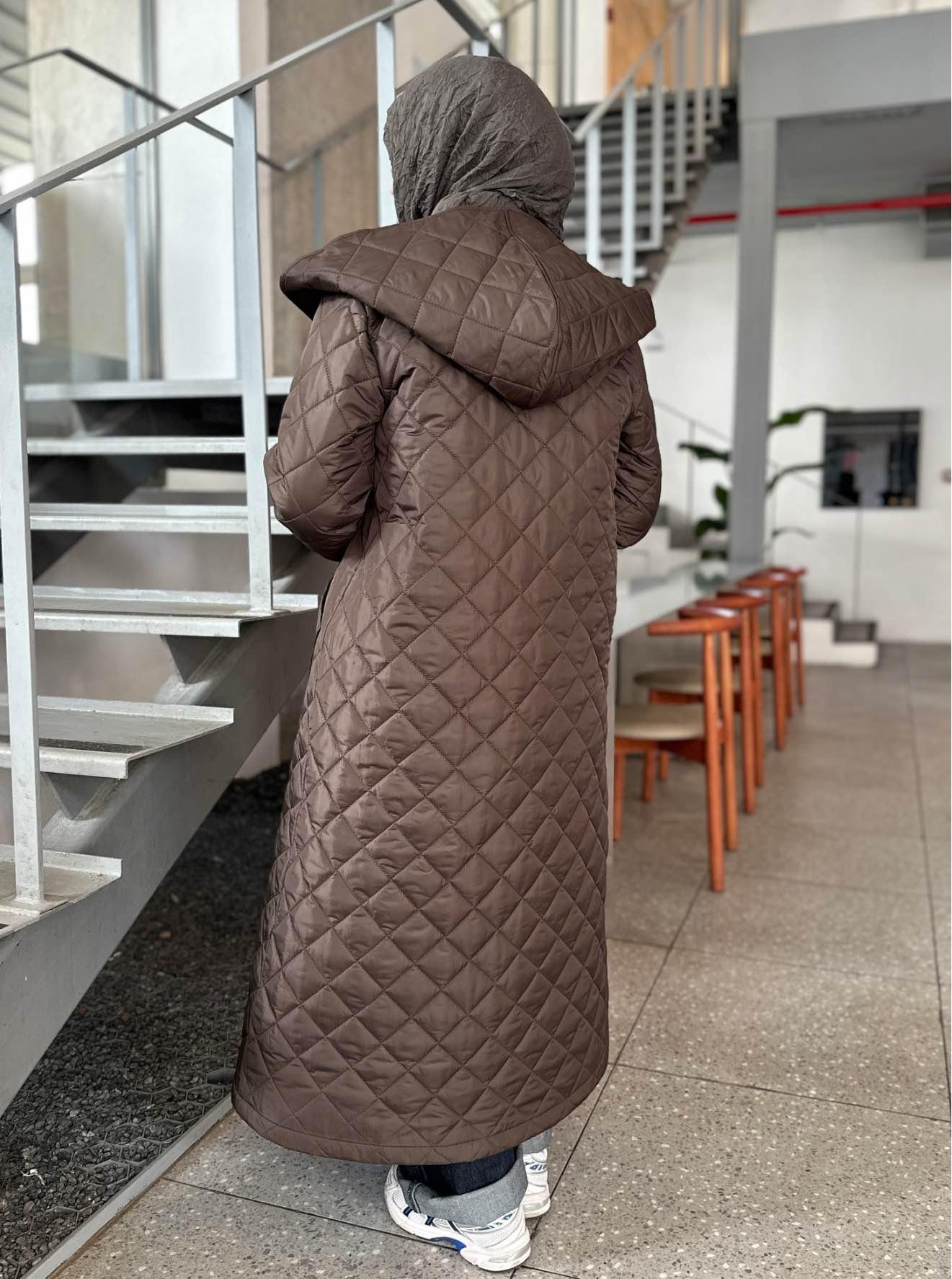 ŞAL YAKA KAPİTONE MONT KAHVE