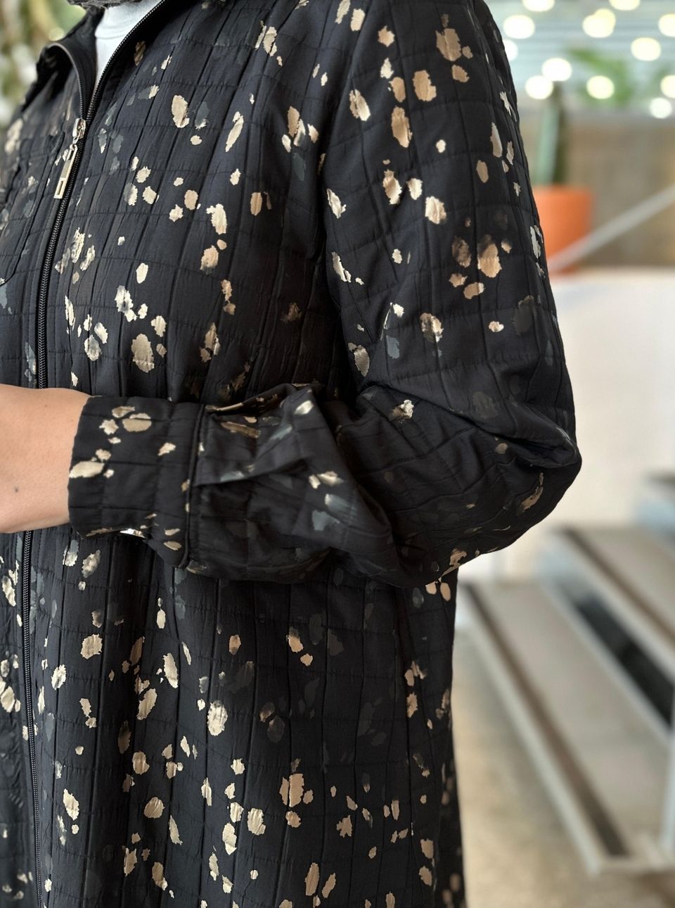 BASKILI KAPİTONE CEKET SİYAH