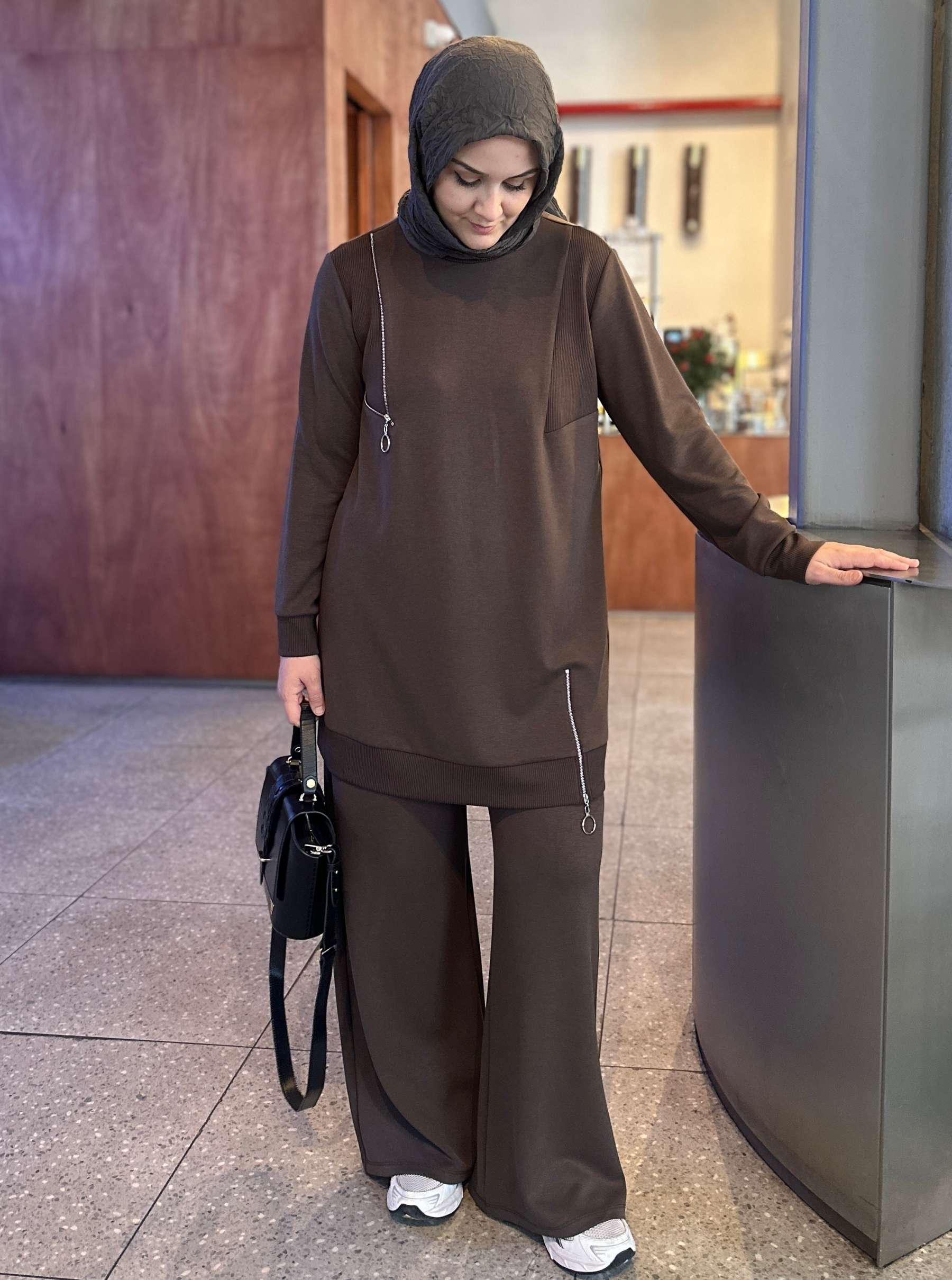 OYSHO RİBANASI FERMUAR TAKIM KAHVE 