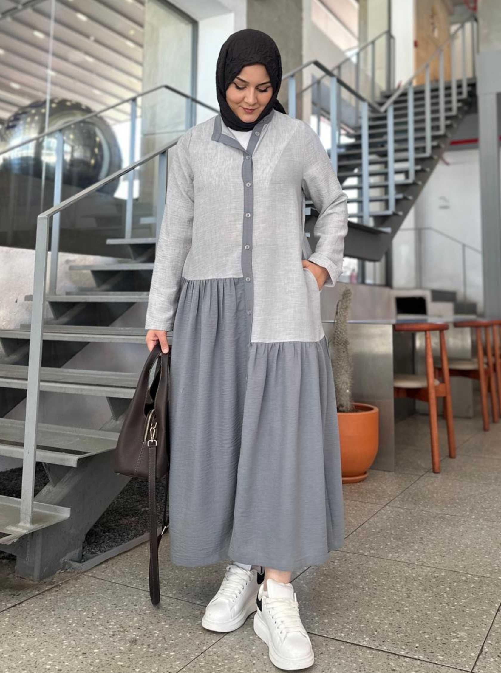 BÜZGÜLÜ ELBİSE GRİ