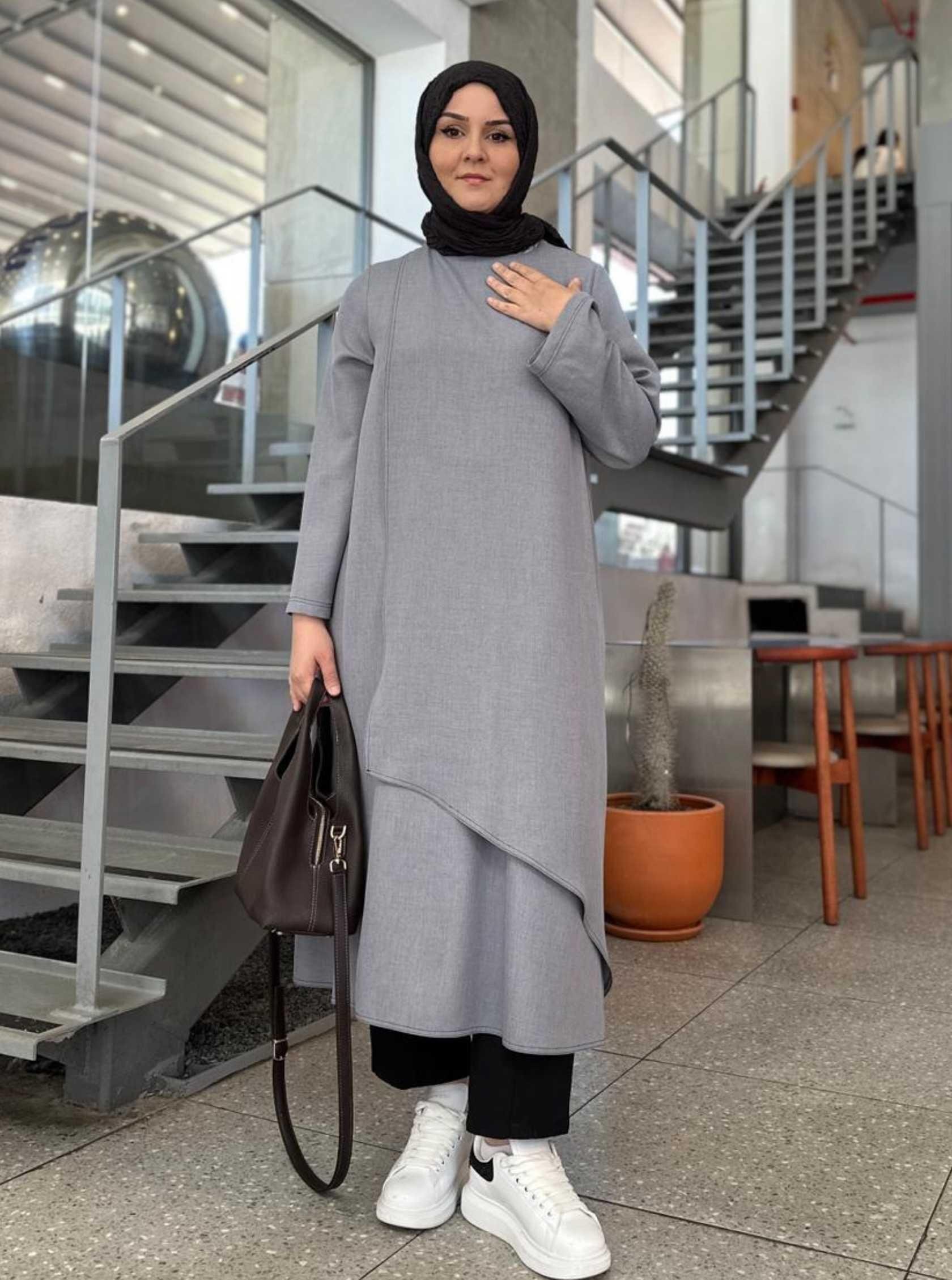 ÇAPRAZ FLAM TUNİK GRİ