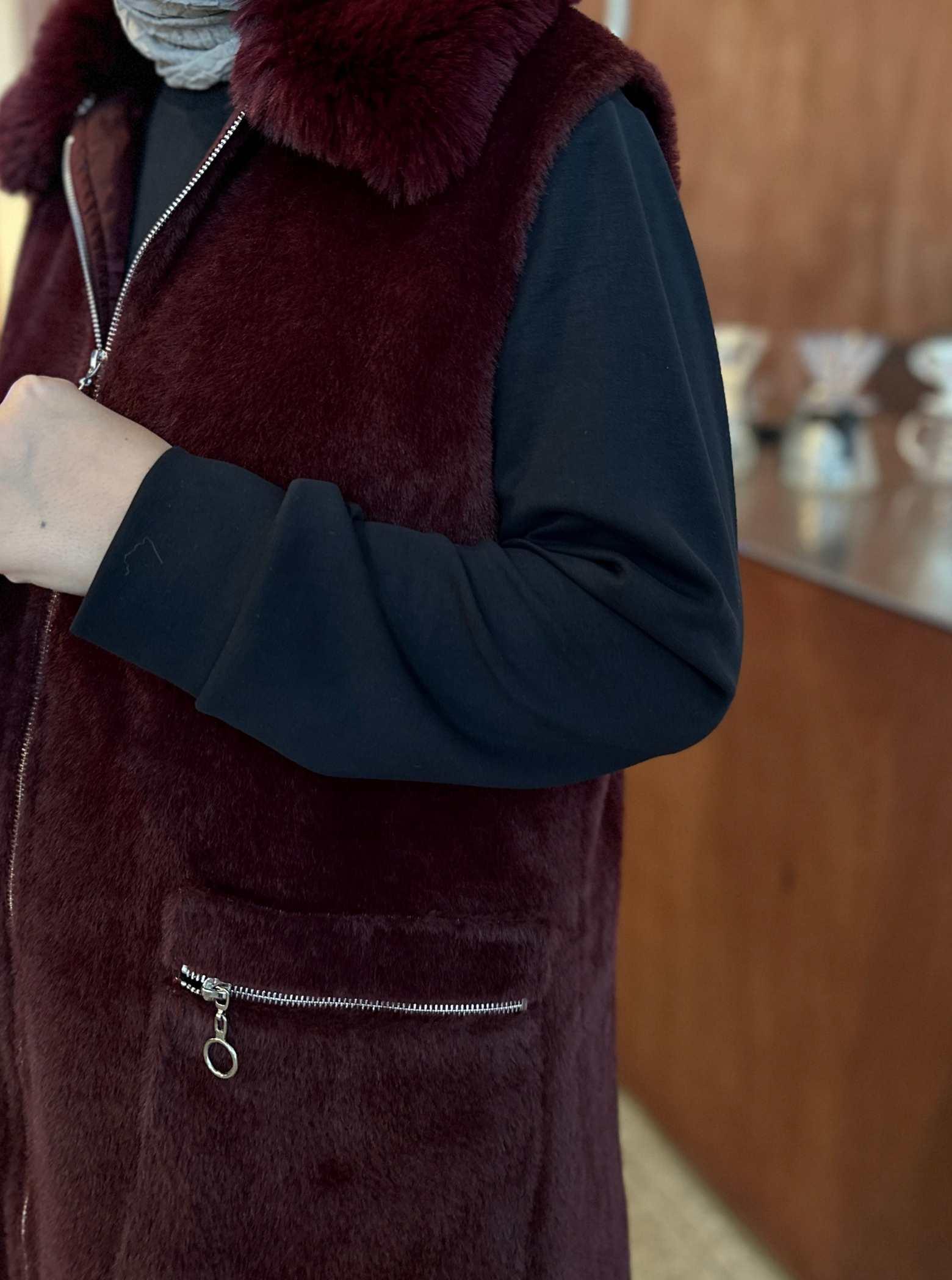 ÇIKABİLEN KÜRKLÜ YELEK BORDO