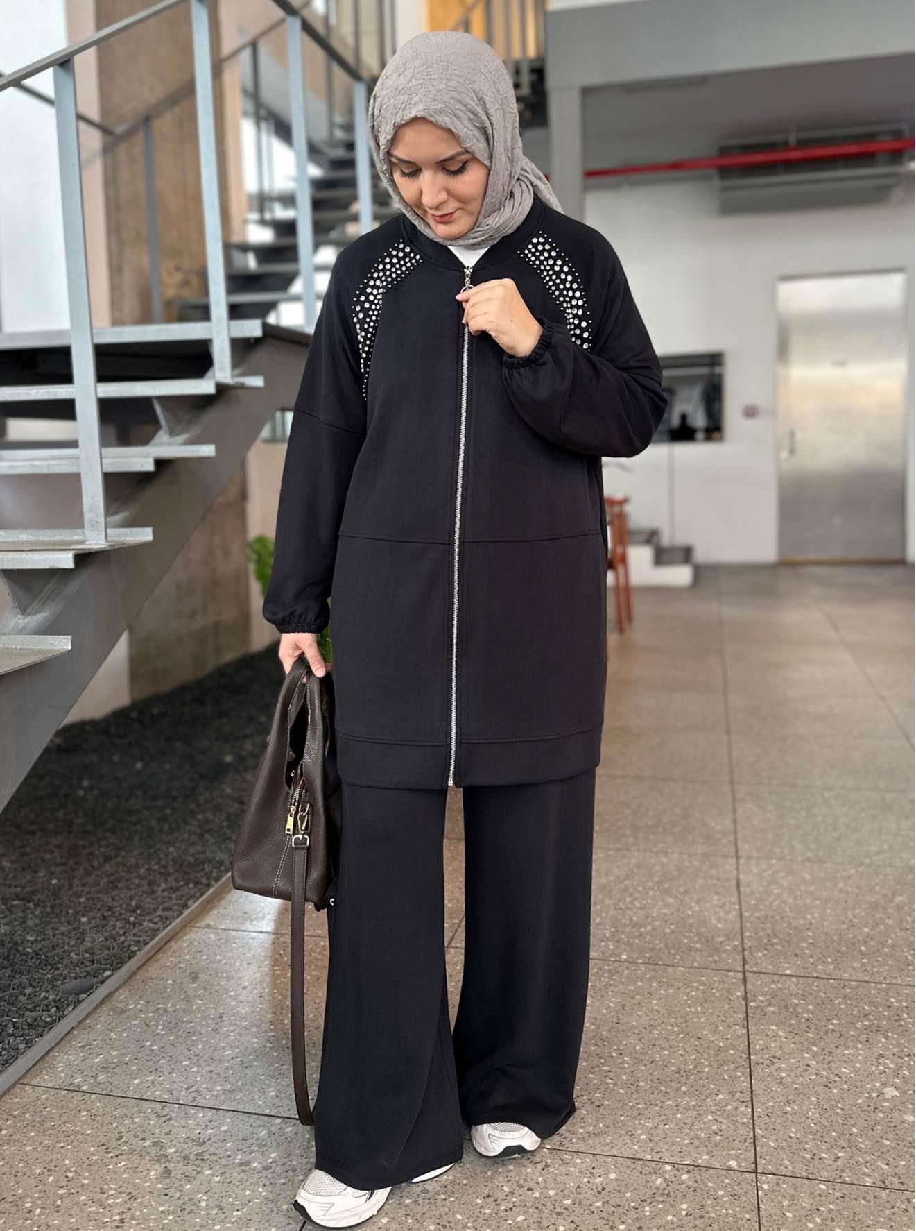 OYSHO TAŞLI HIRKA TAKIM SİYAH