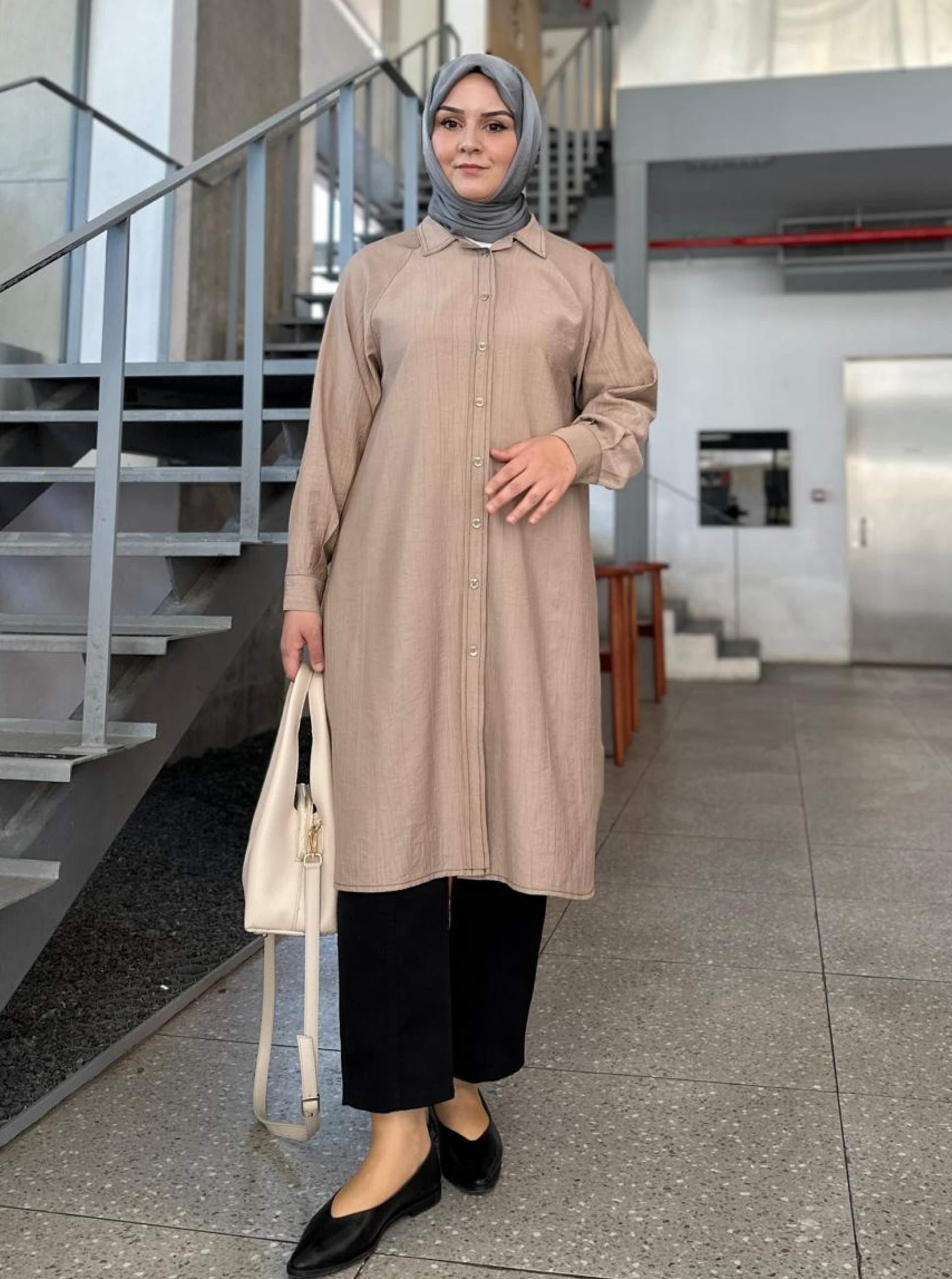 DÜĞMELİ GÖMLEK BEJ