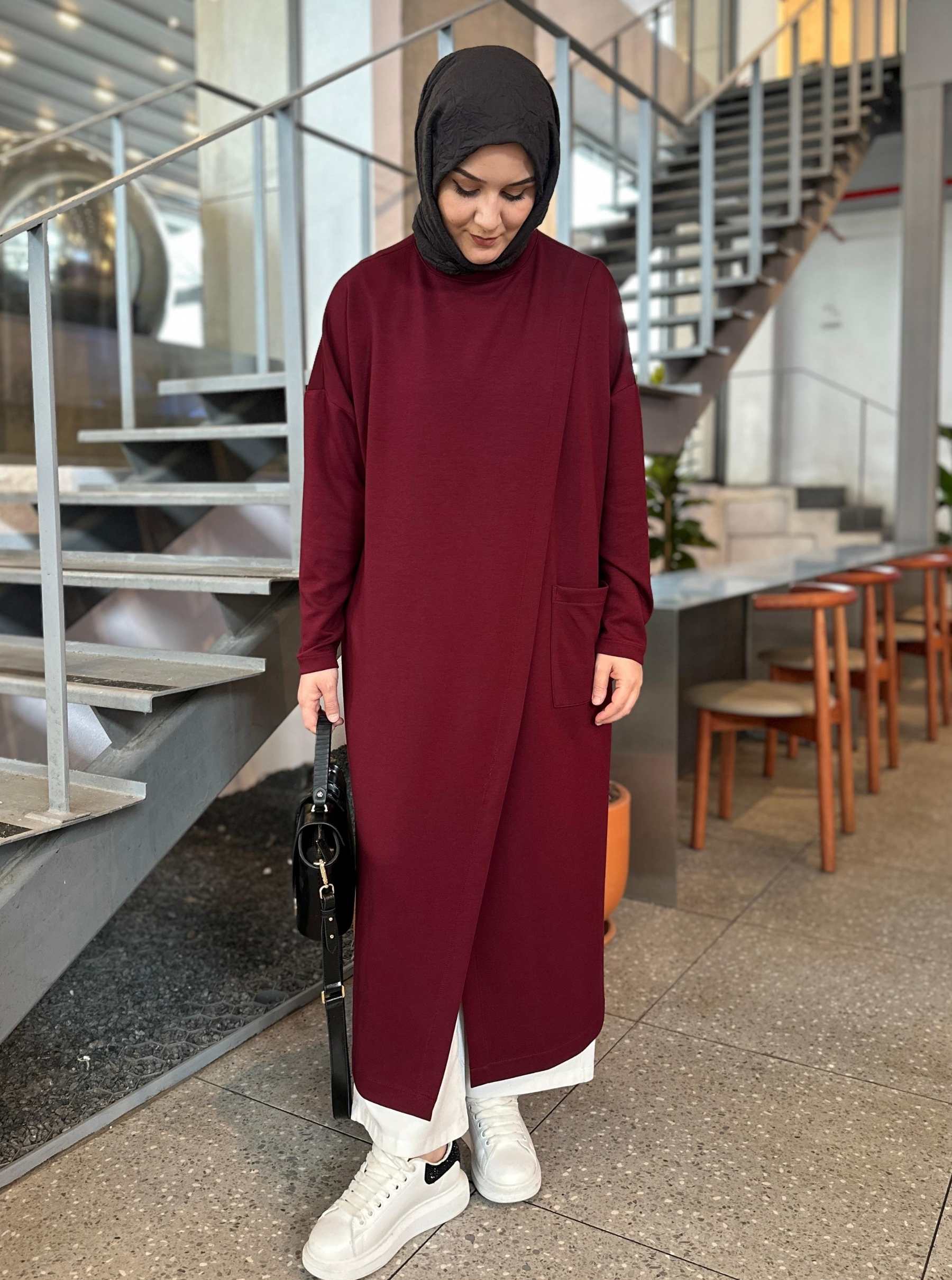 ÇAPRAZ OYSHO TUNİK BORDO
