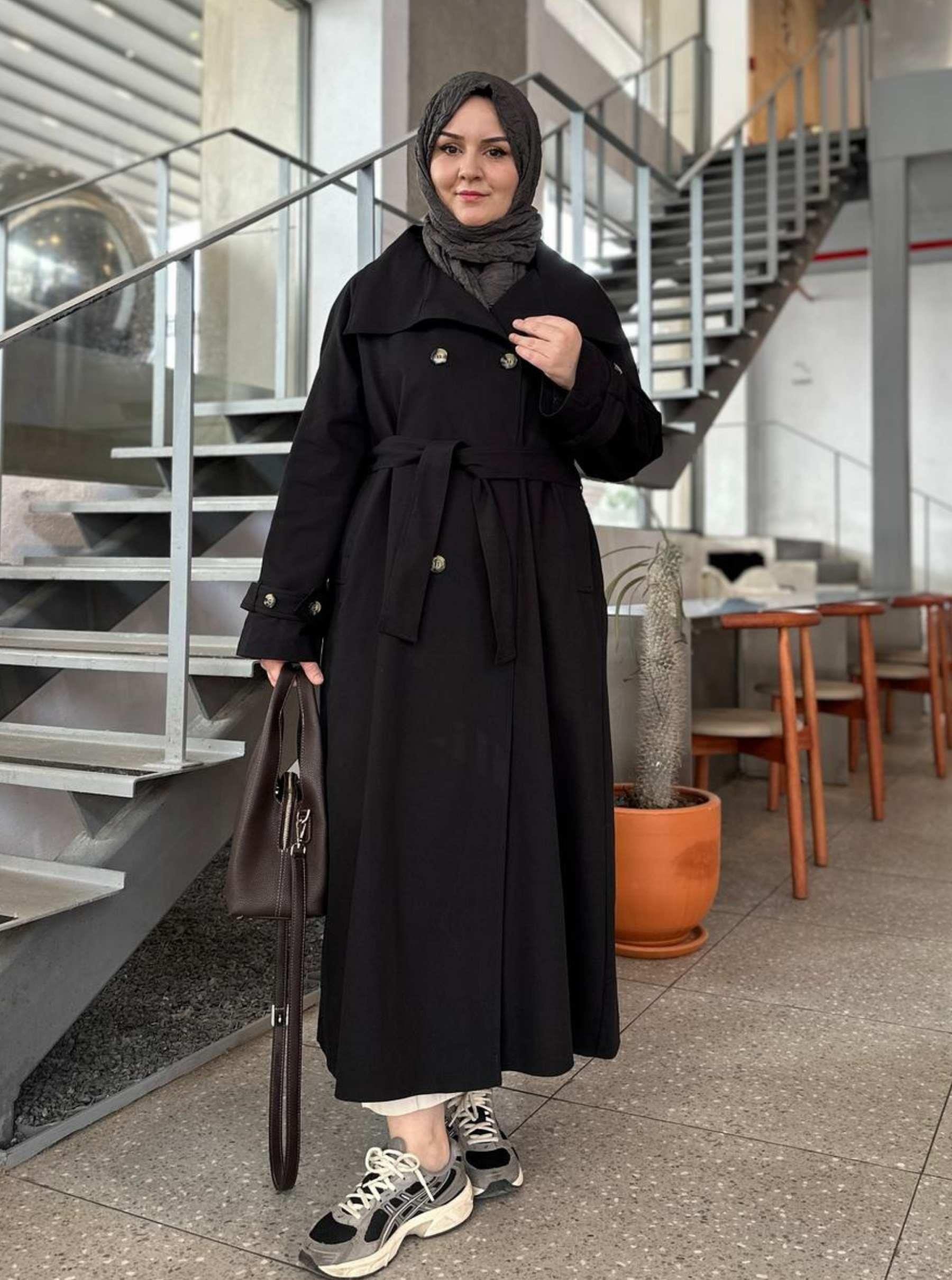 DÜĞMELİ TRENÇKOT SİYAH