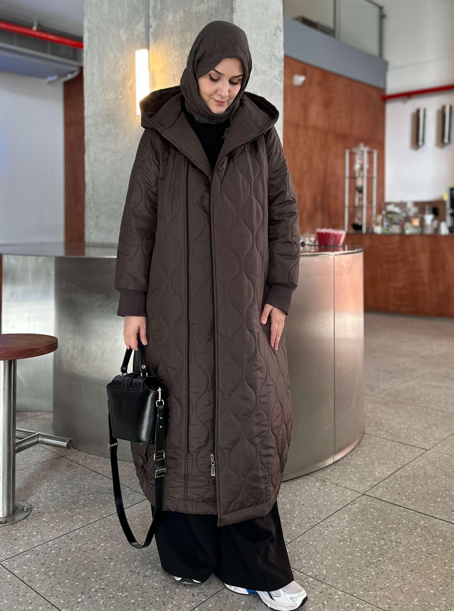 KOL MANŞETLİ ŞİŞME MONT KAHVE 