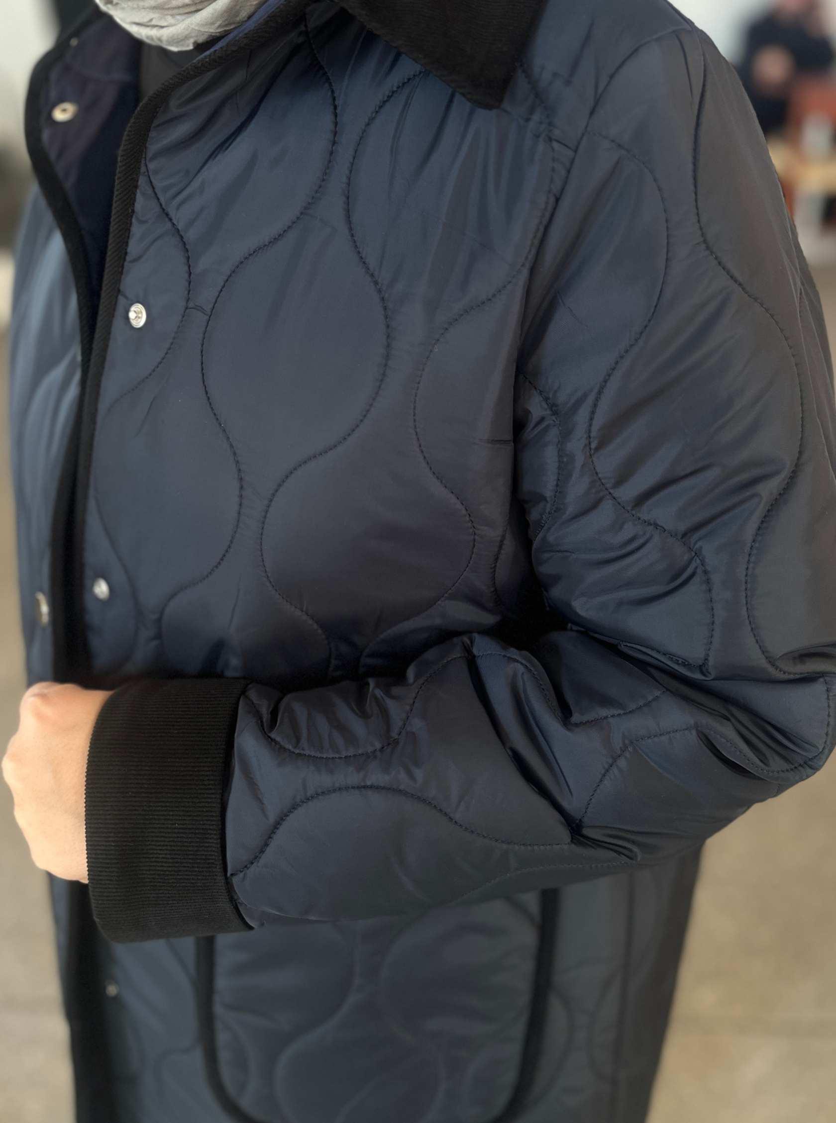 KISA SOĞAN DESENLİ KAPİTONE MONT MAVİ