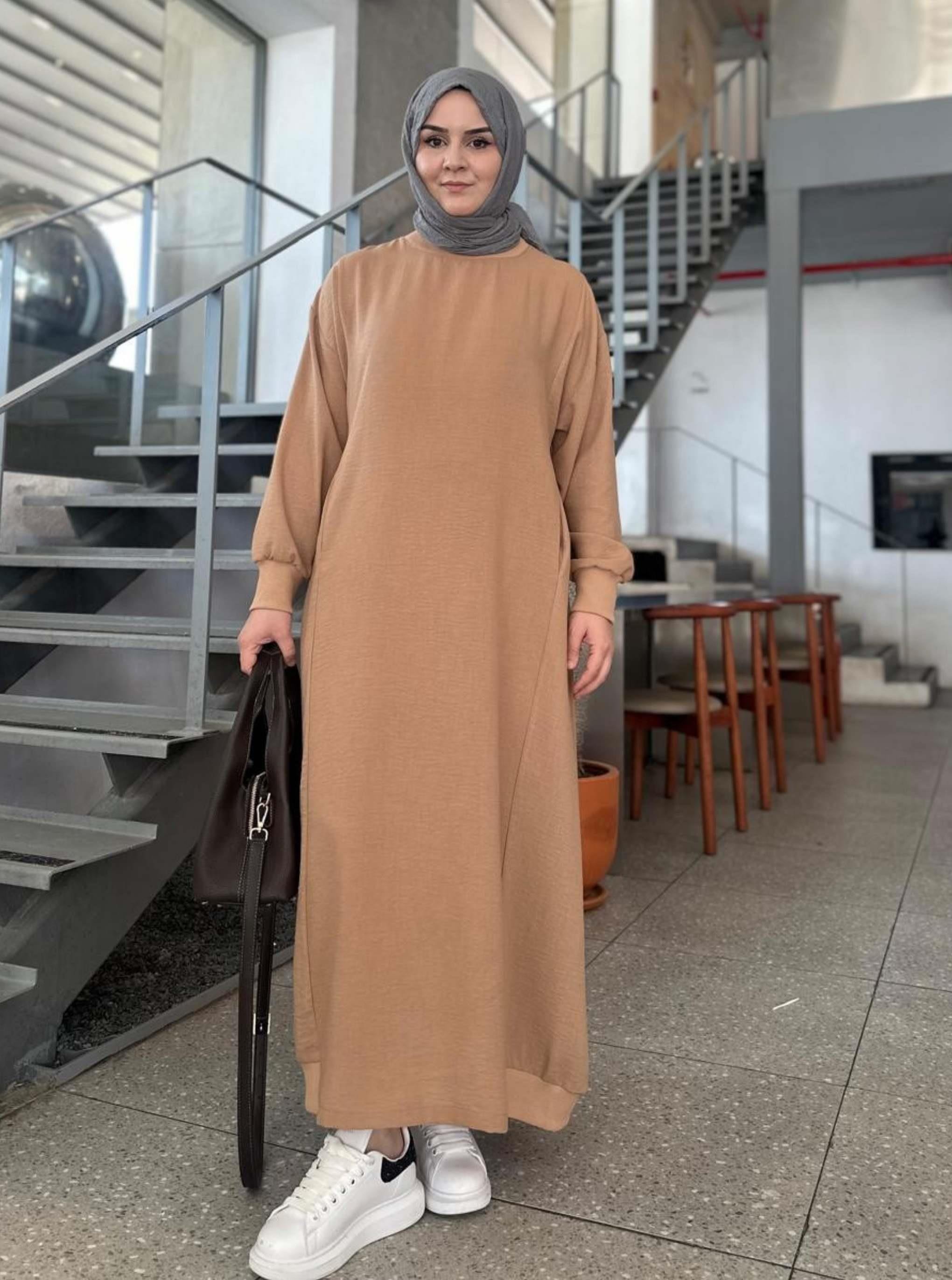 RİBANALI KETEN ELBİSE KAHVE