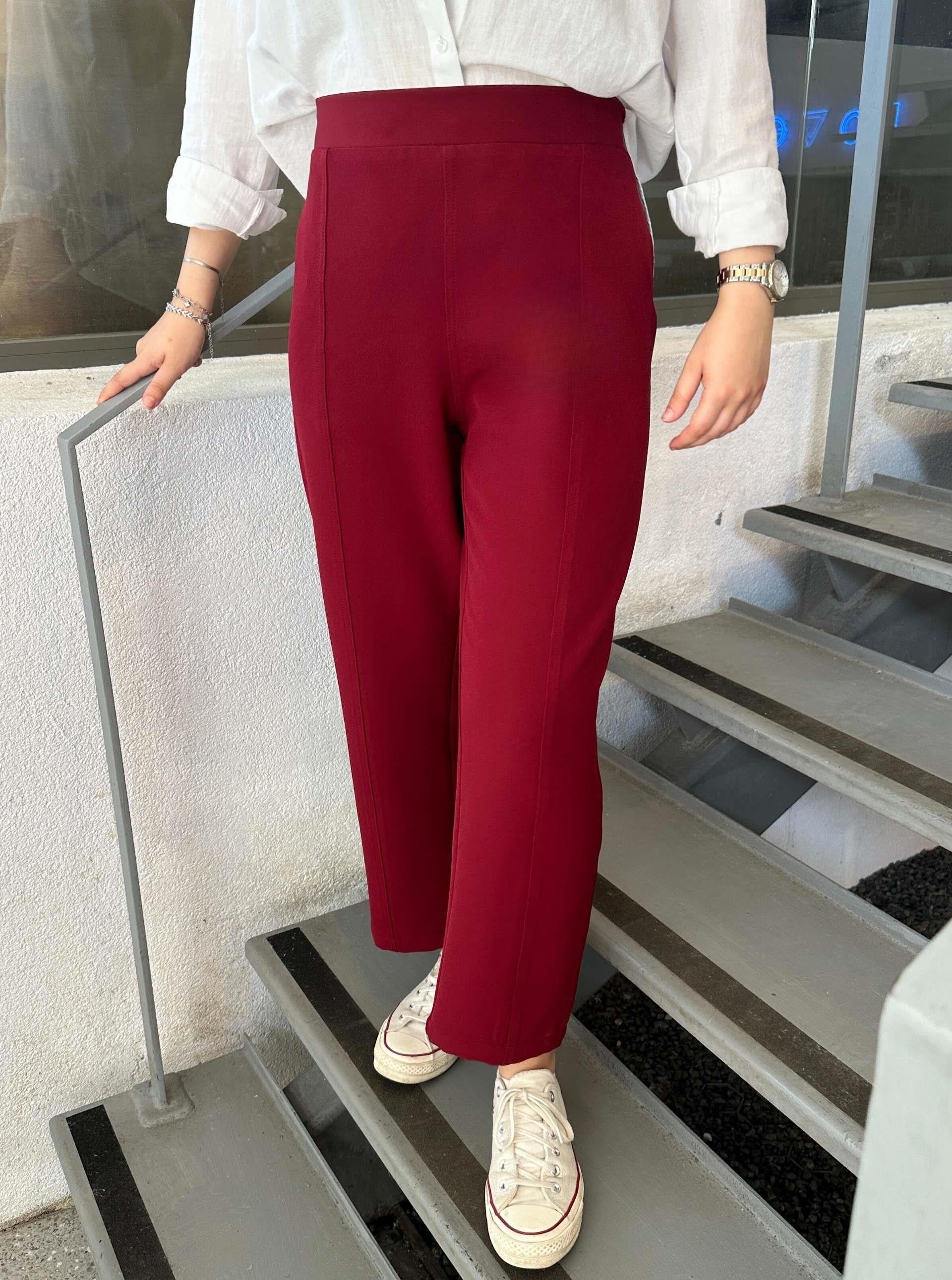 DİKİŞLİ DABIL PANTOLON BORDO