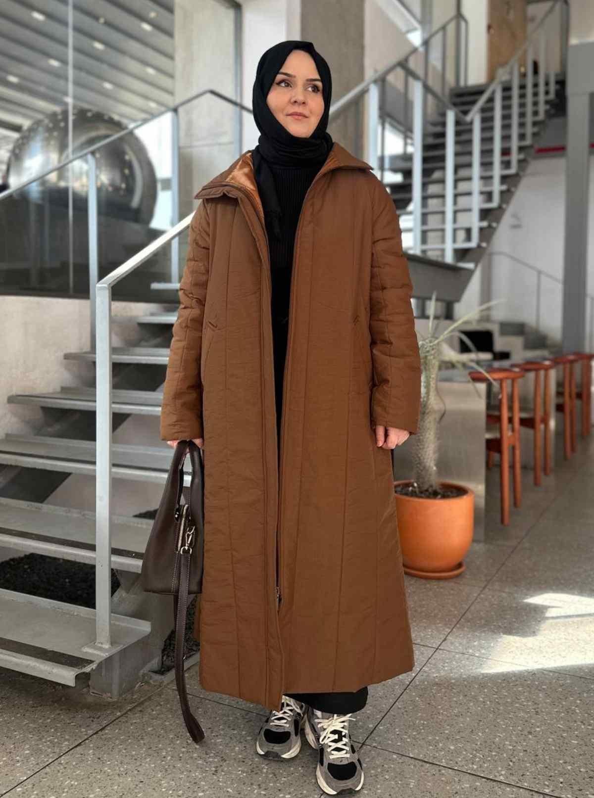 DİK YAKA FERMUARLI MONT KAHVE