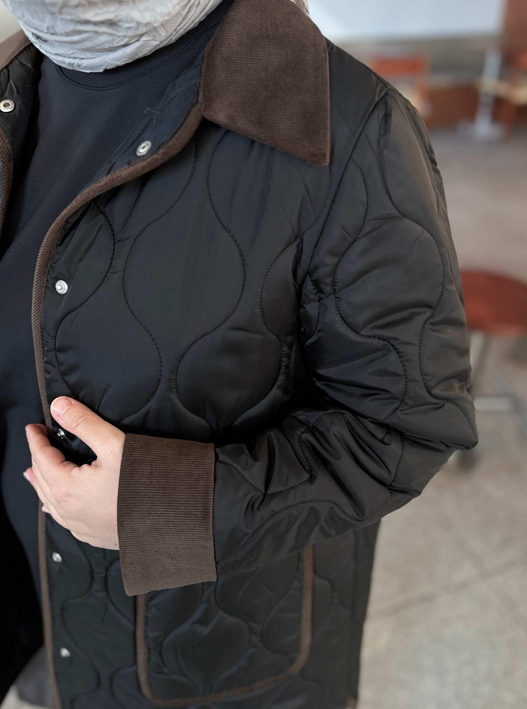 KISA SOĞAN DESENLİ KAPİTONE MONT SİYAH