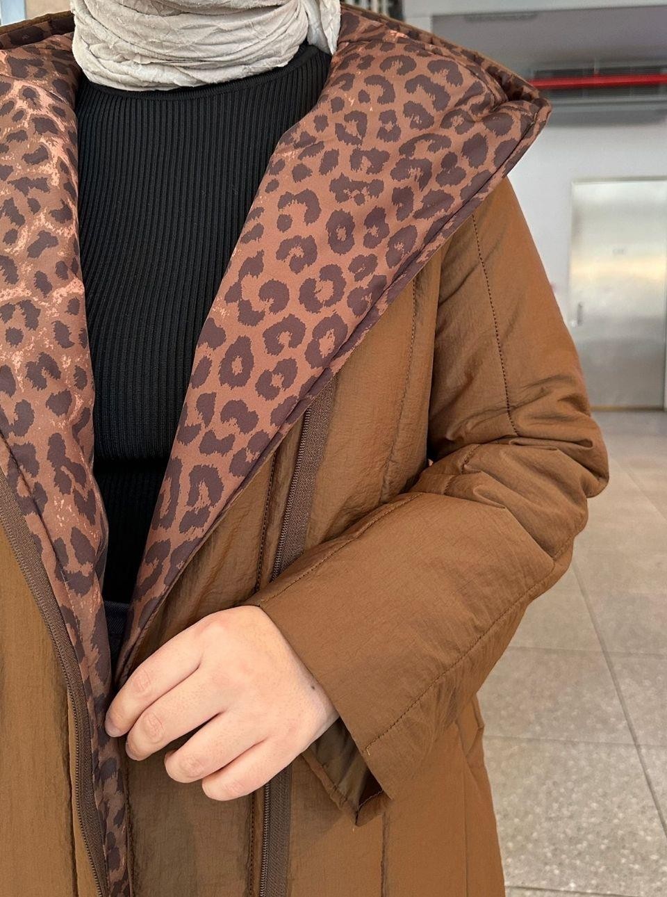 LEOPARLI ŞİŞME MONT KAHVE