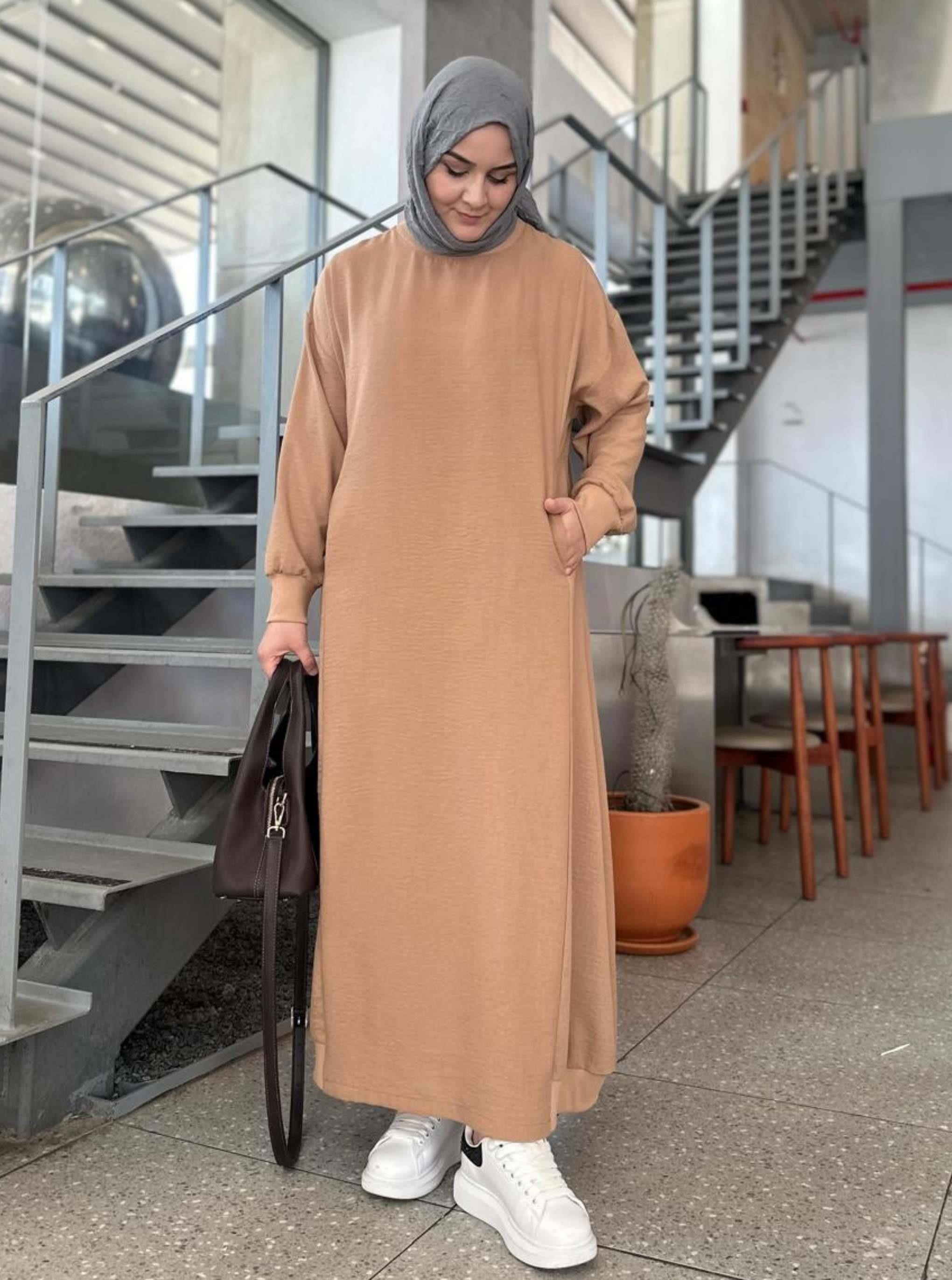 RİBANALI KETEN ELBİSE KAHVE