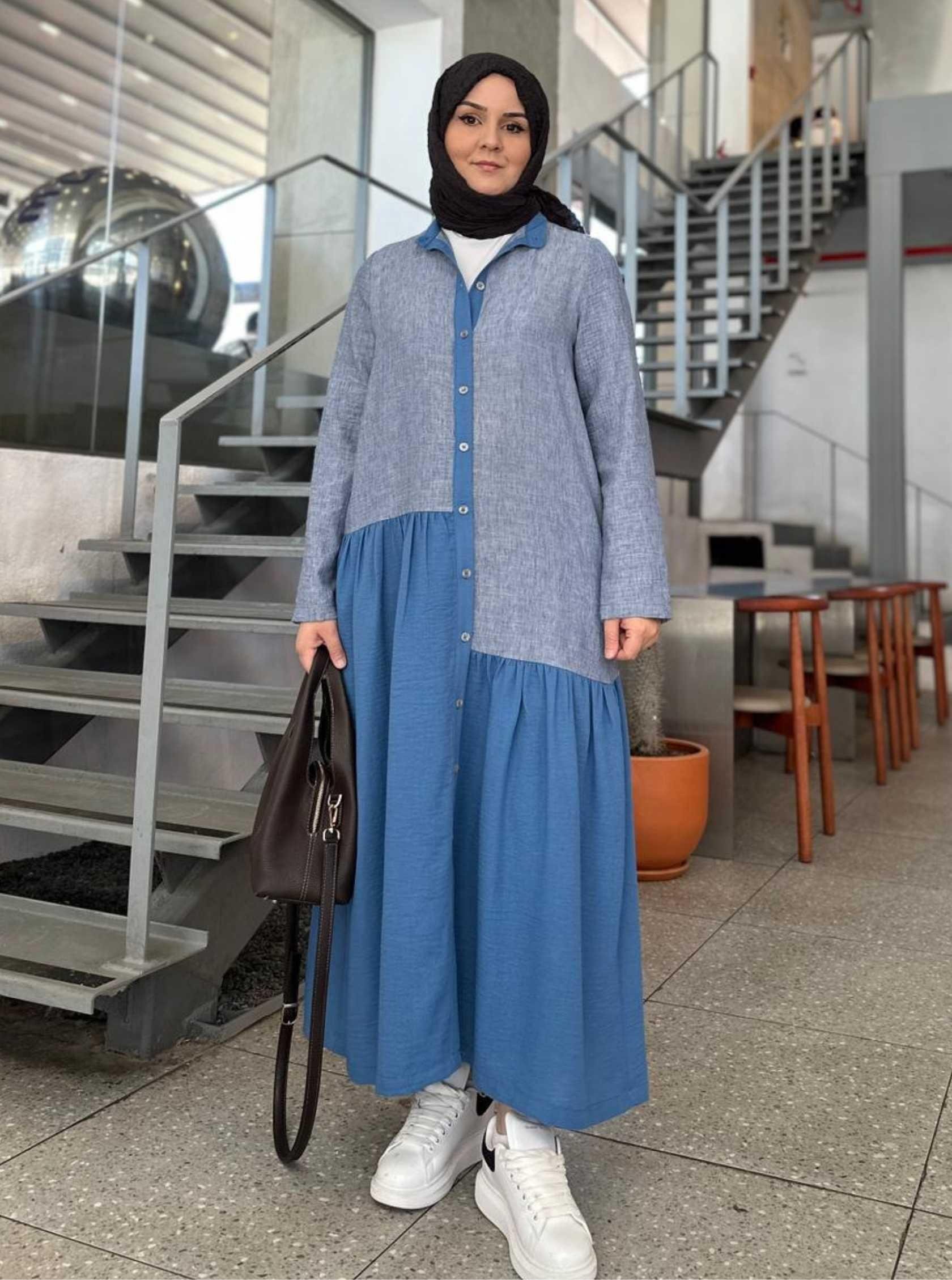 BÜZGÜLÜ ELBİSE MAVİ