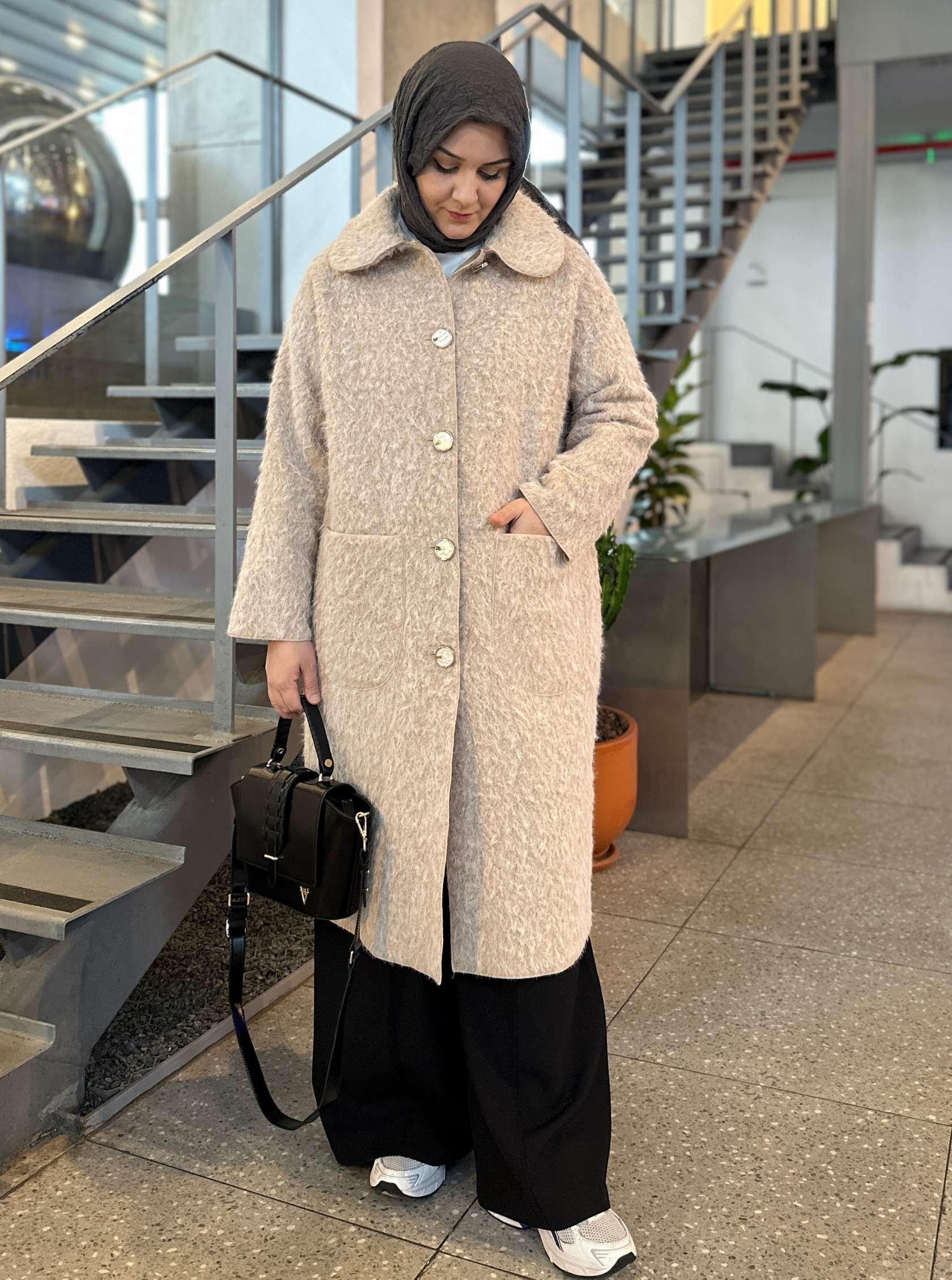 BEBE YAKA KEÇE KABAN BEJ