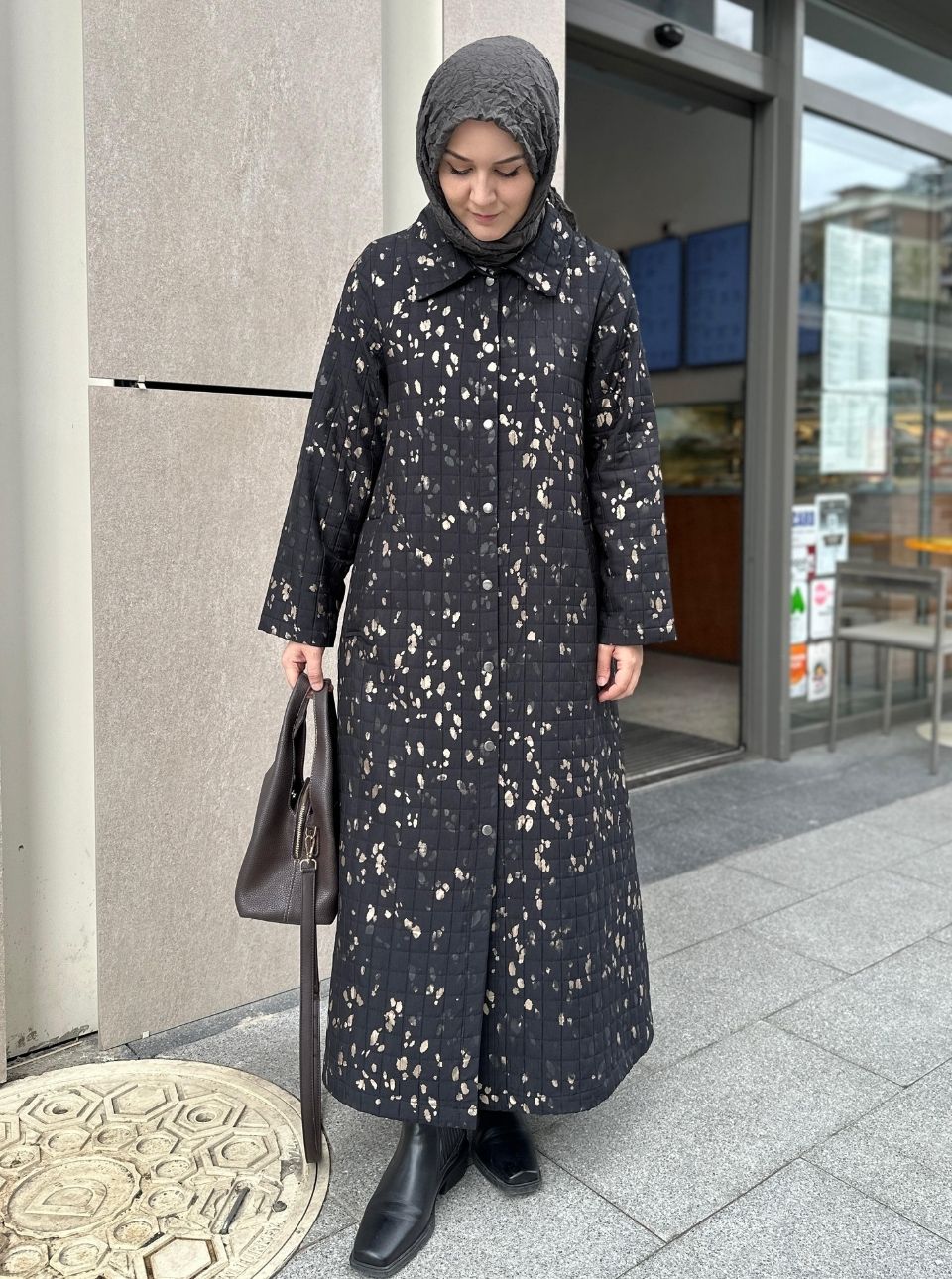 BASKILI KAPİTONE TRENÇ SİYAH