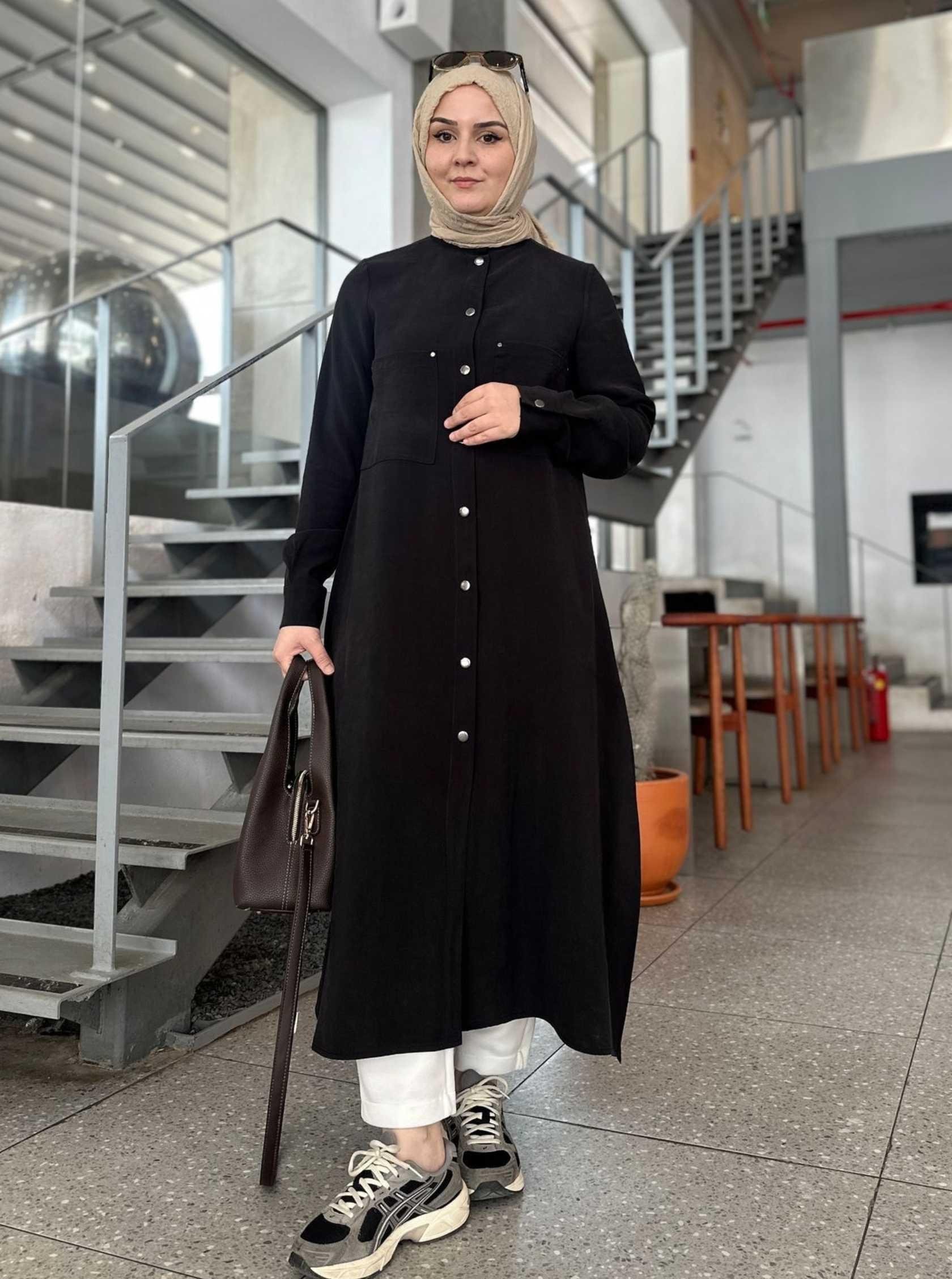 ÇİFT CEPLİ ÇITÇITLI GÖMLEK SİYAH