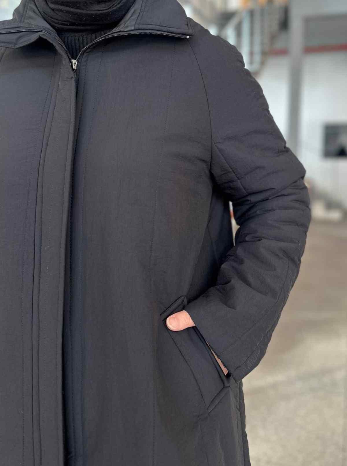 DİK YAKA FERMUARLI MONT SİYAH