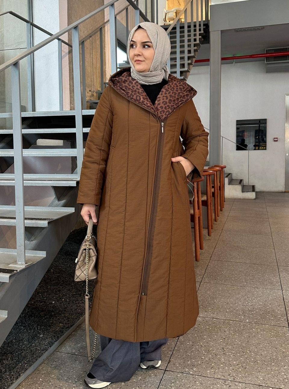 LEOPARLI ŞİŞME MONT KAHVE