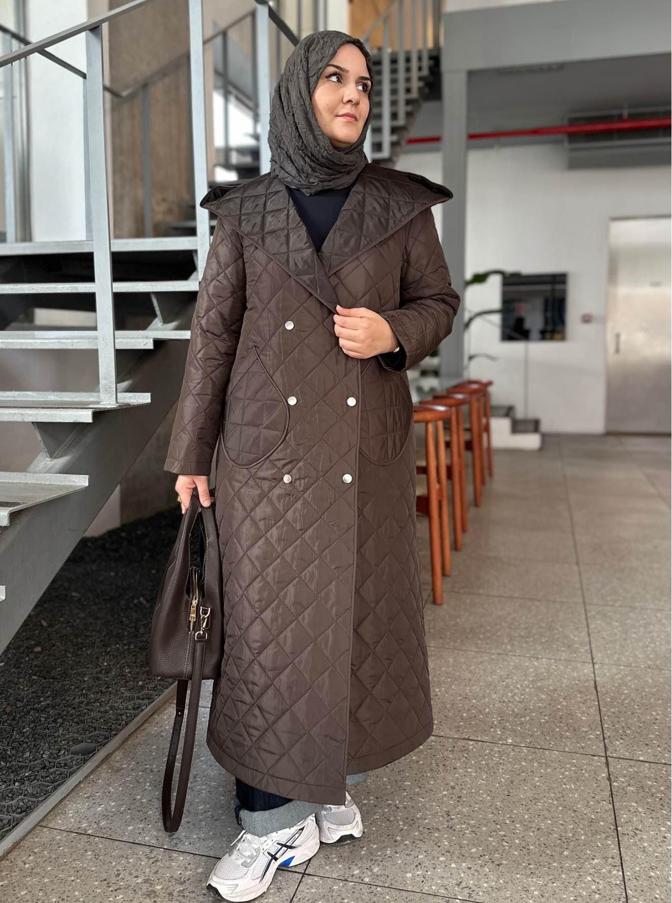 ŞAL YAKA KAPİTONE MONT KAHVE