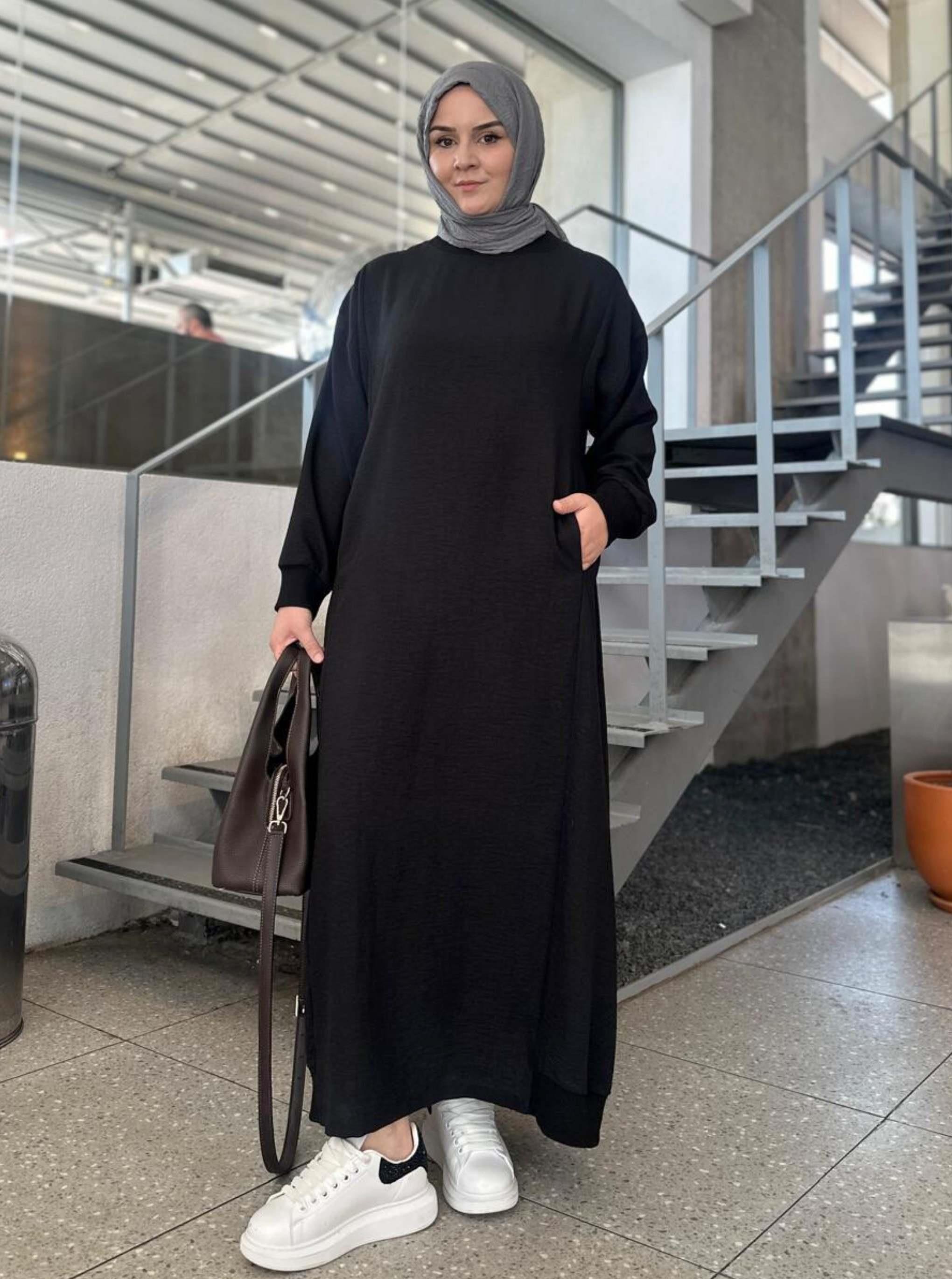 RİBANALI KETEN ELBİSE SİYAH