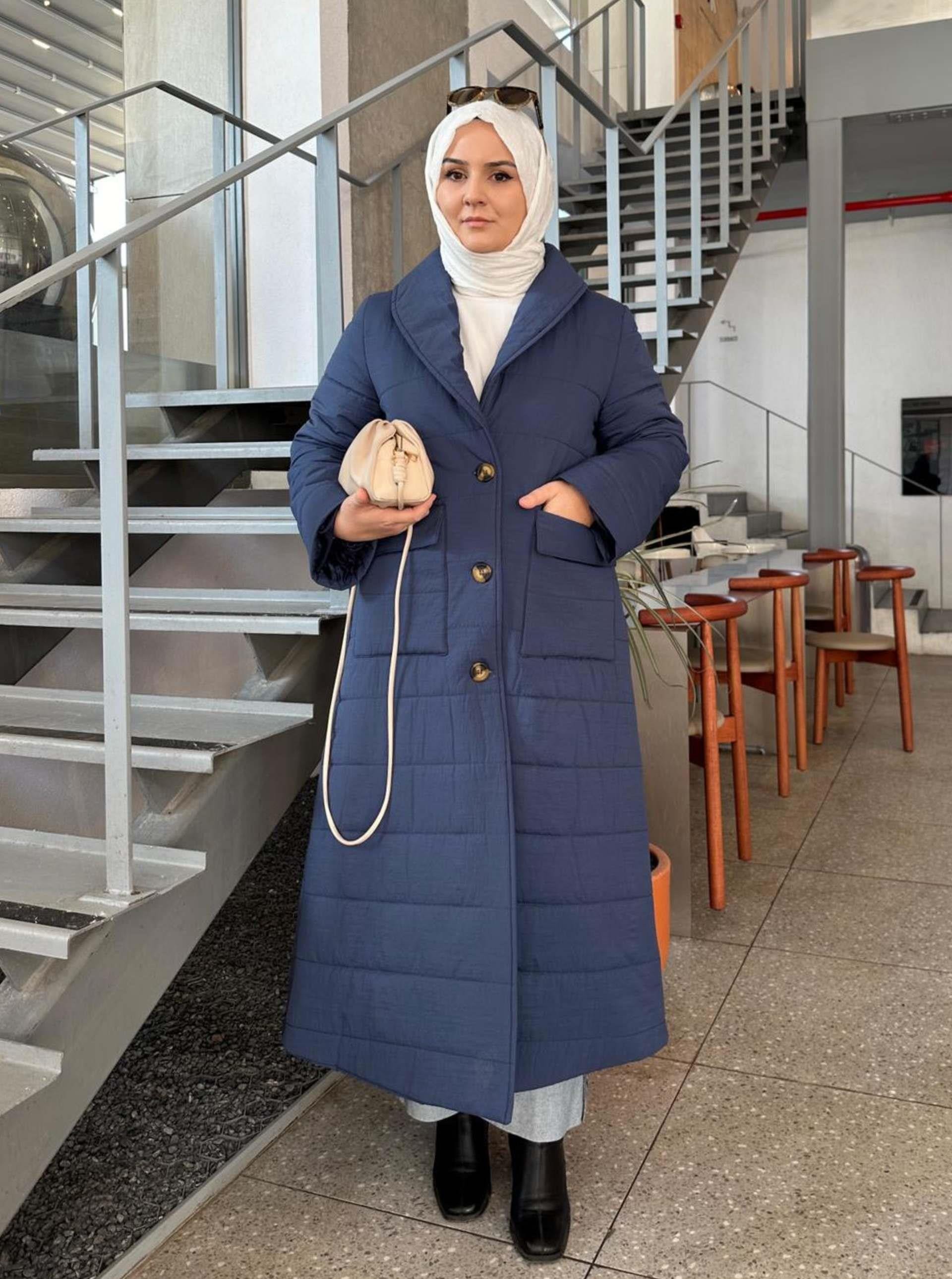 ŞAL YAKA ŞİŞME MONT LACİVERT