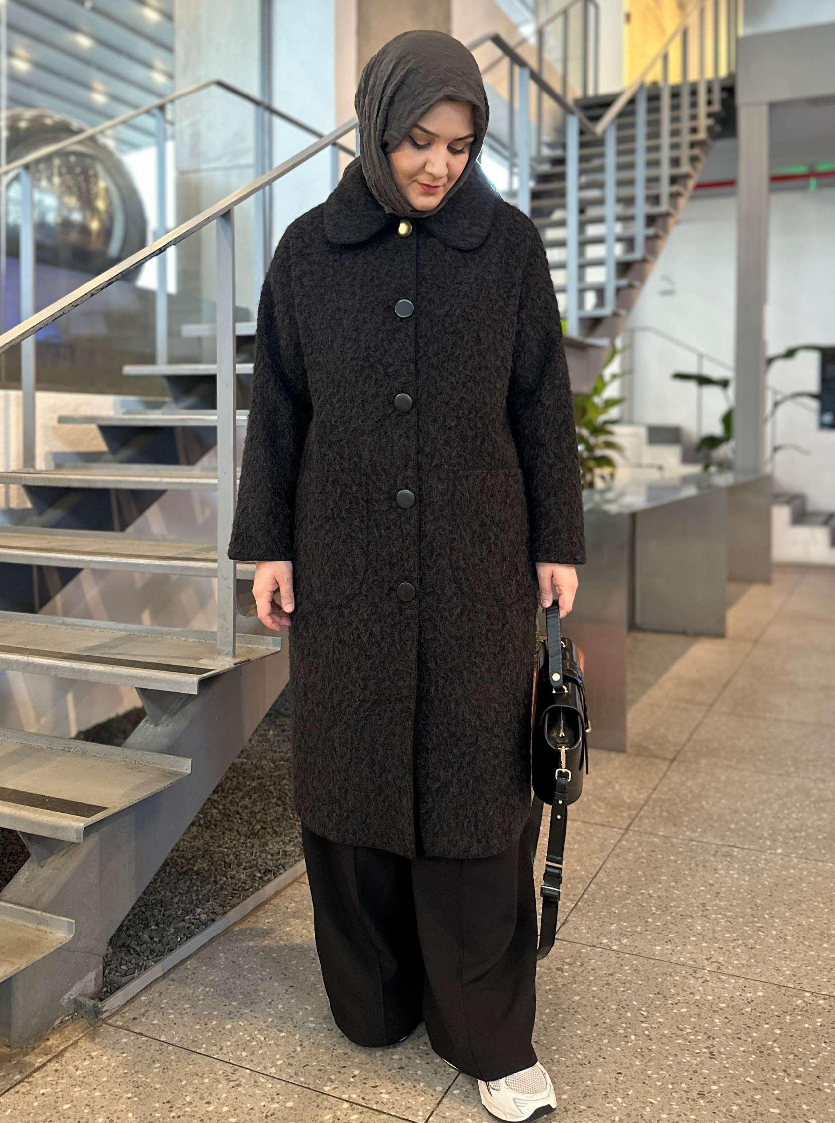 BEBE YAKA KEÇE KABAN SİYAH 