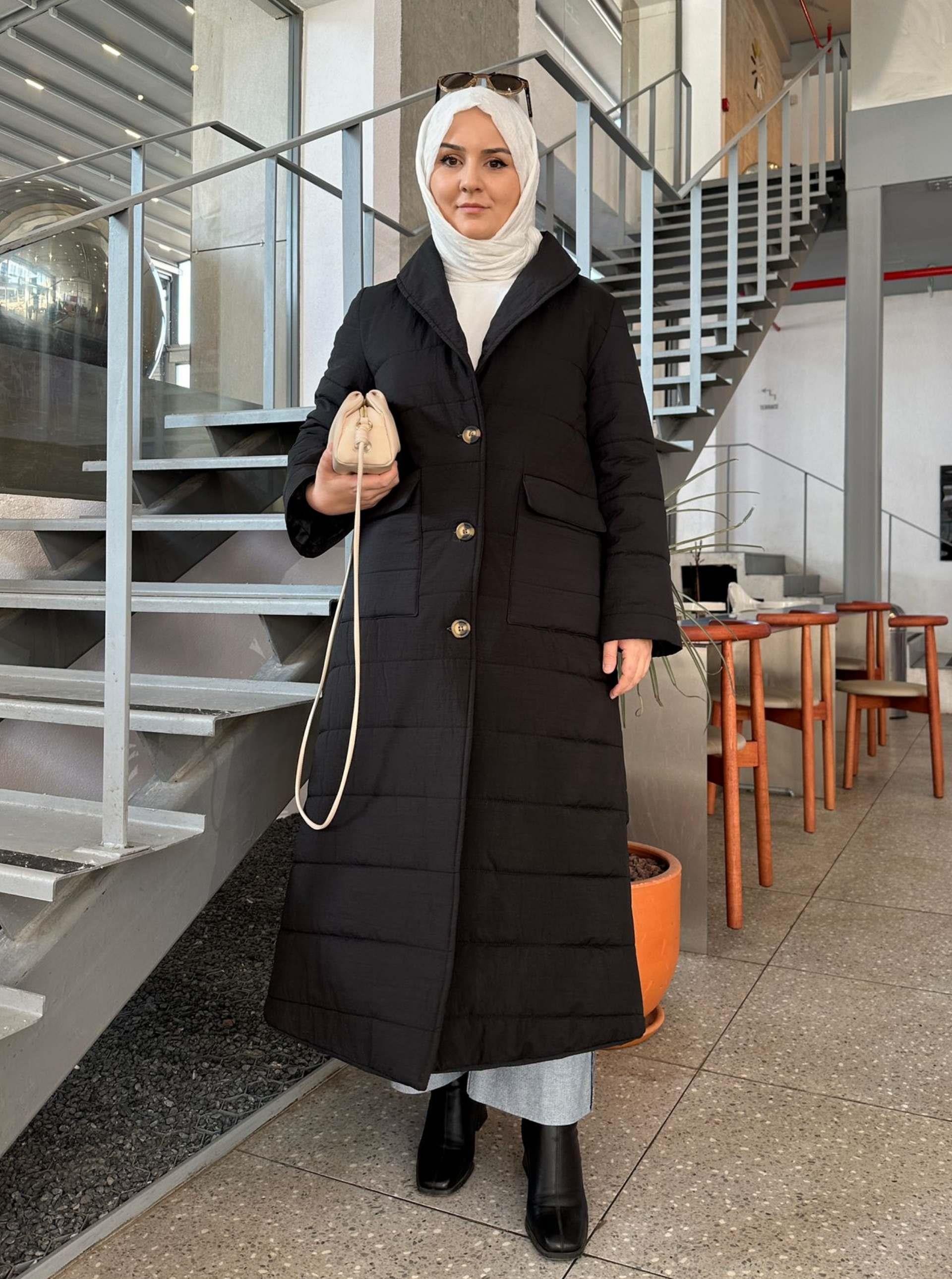 ŞAL YAKA ŞİŞME MONT SİYAH