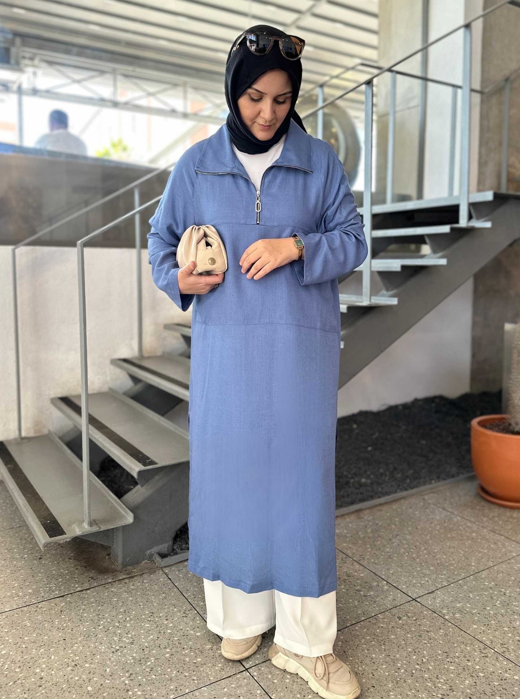 KANGURU CEPLİ TUNİK MAVİ