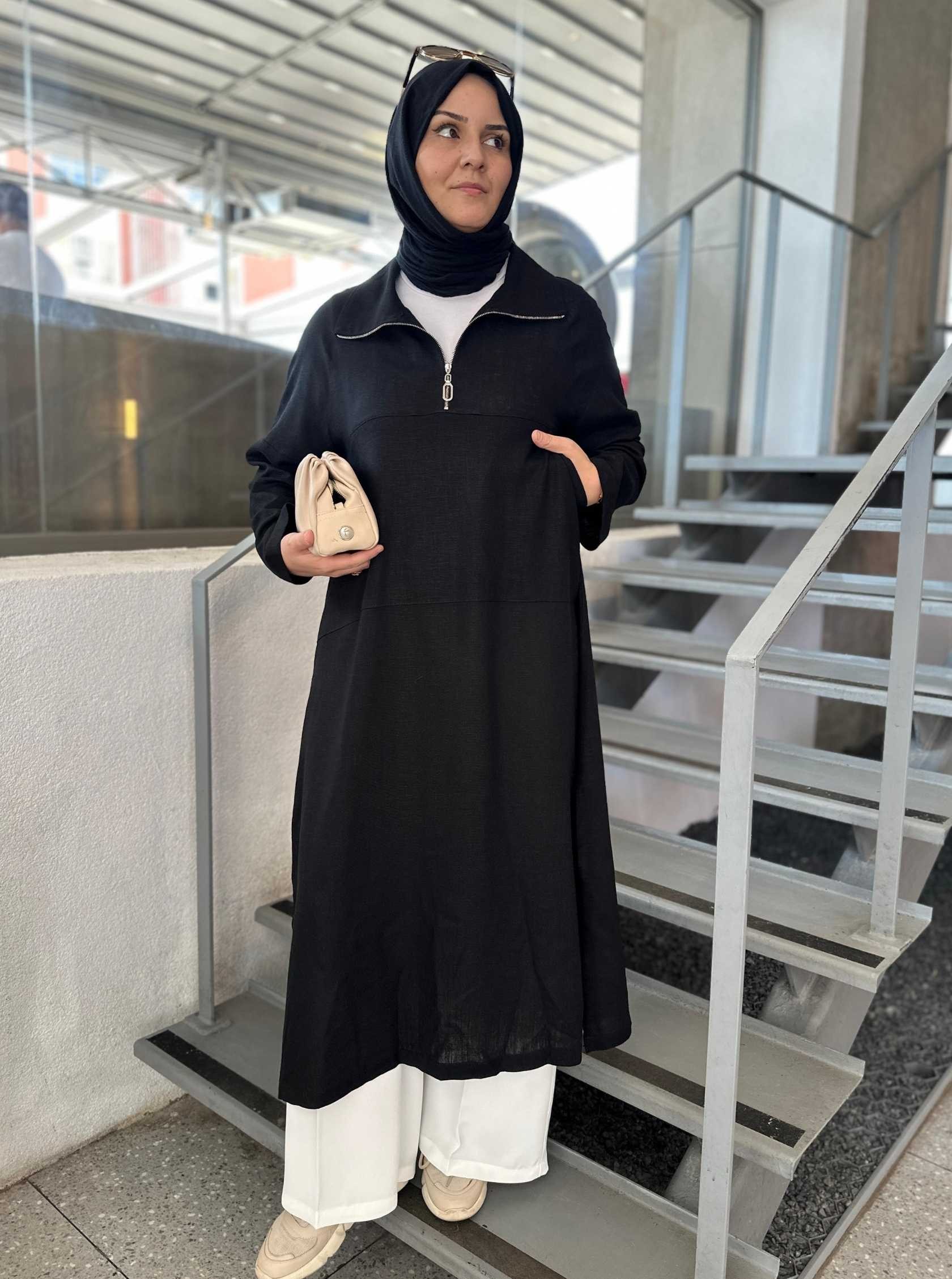 KANGURU CEPLİ TUNİK SİYAH