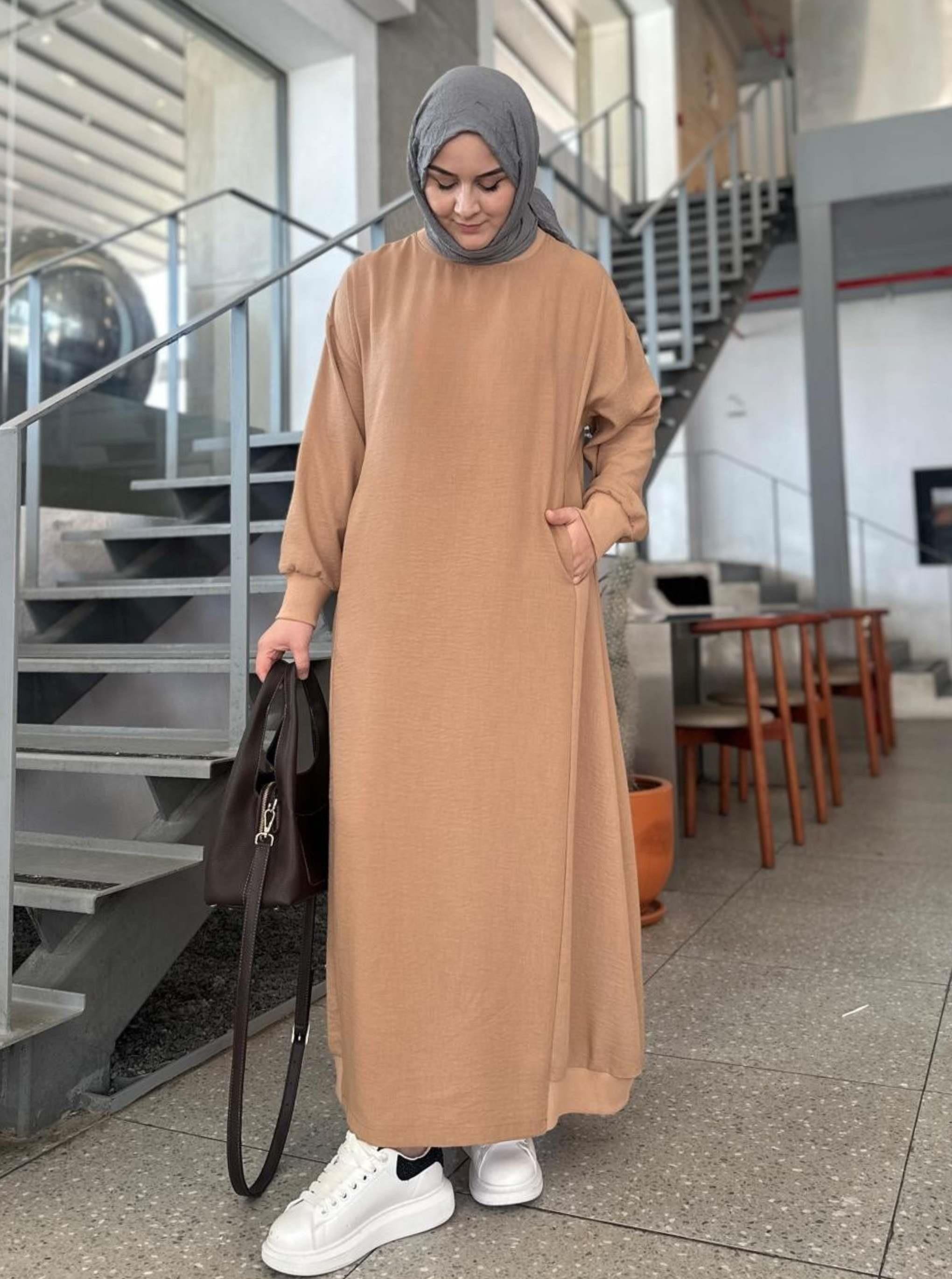 RİBANALI KETEN ELBİSE KAHVE