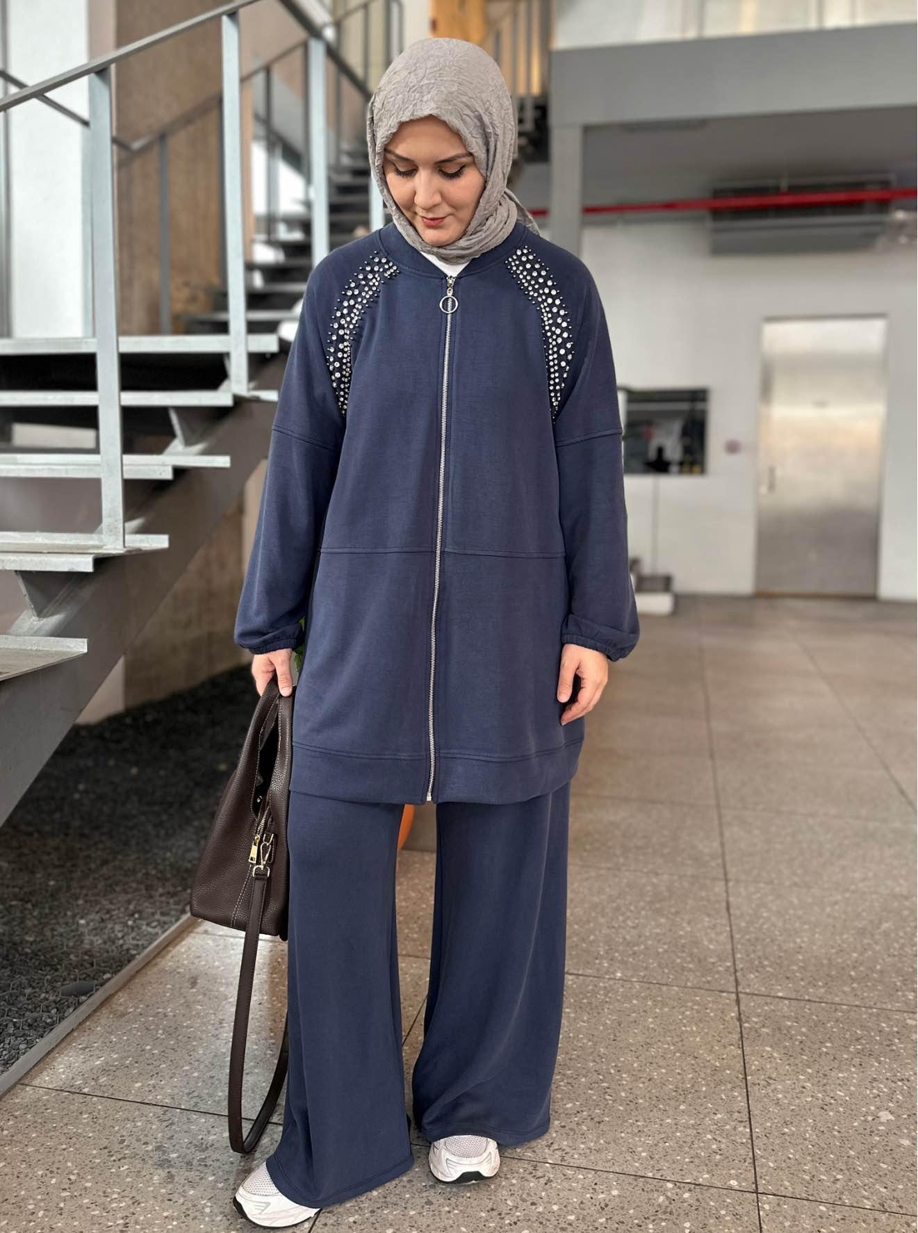 OYSHO TAŞLI HIRKA TAKIM LACİVERT