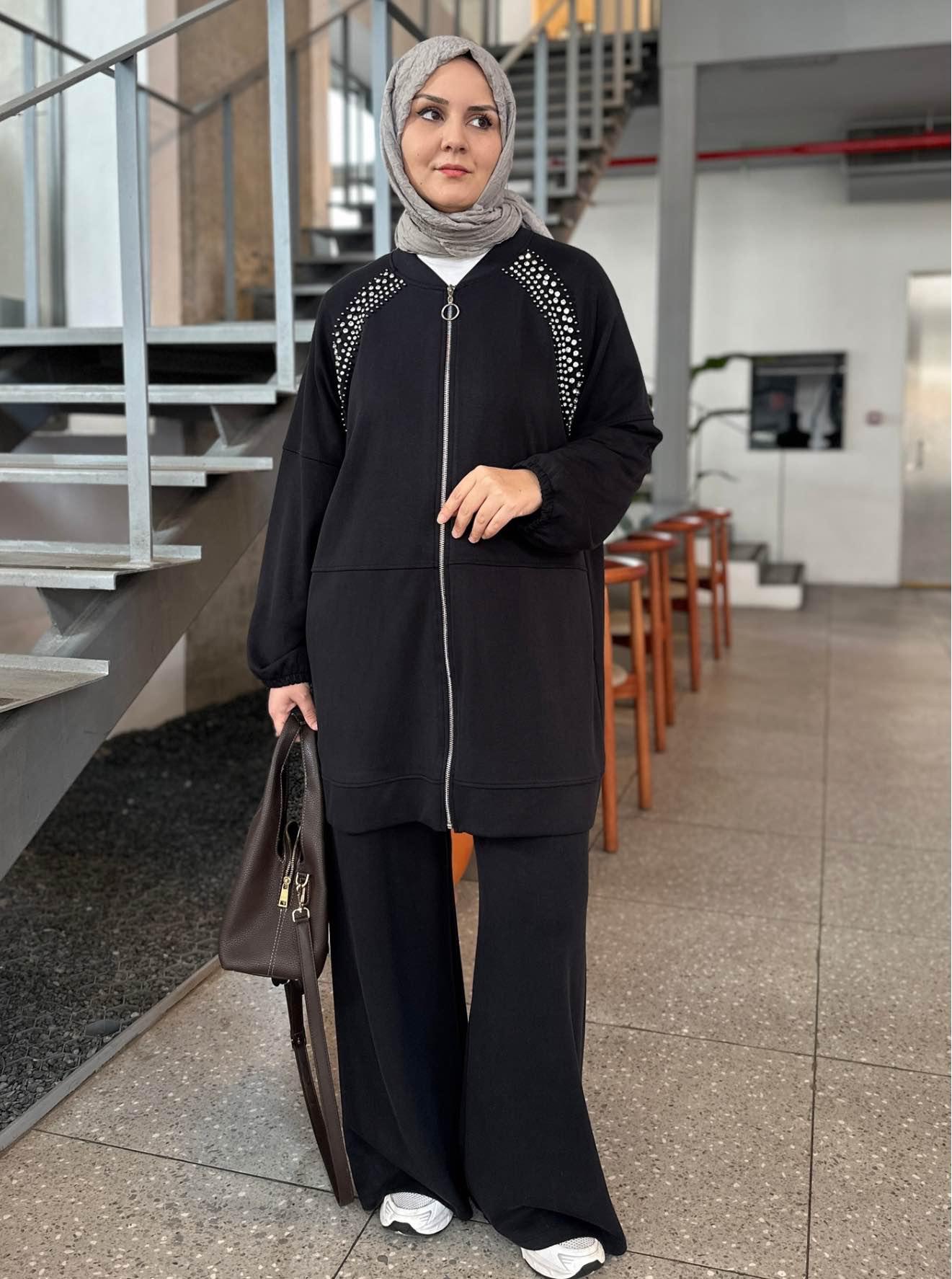 OYSHO TAŞLI HIRKA TAKIM SİYAH