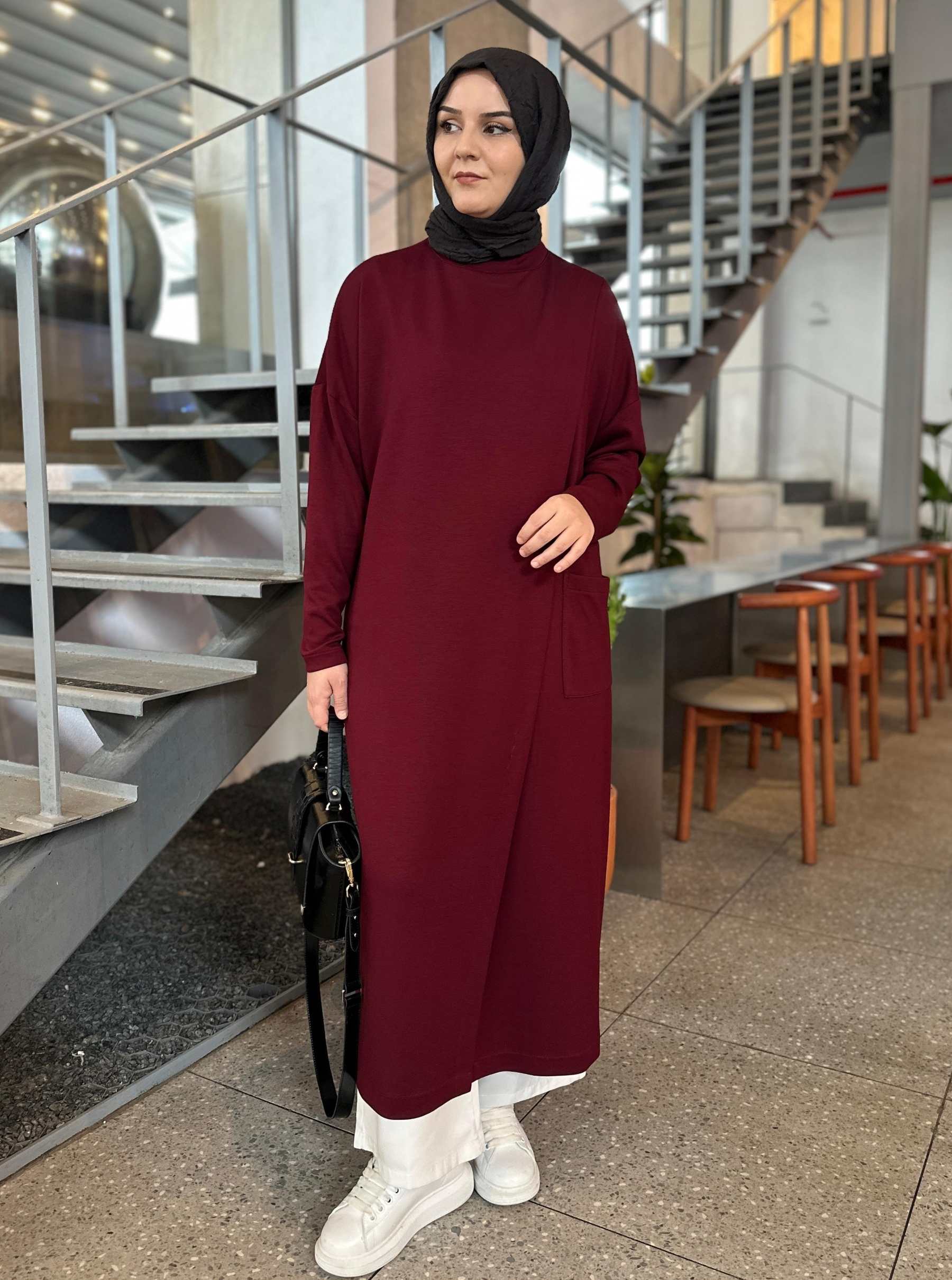 ÇAPRAZ OYSHO TUNİK BORDO