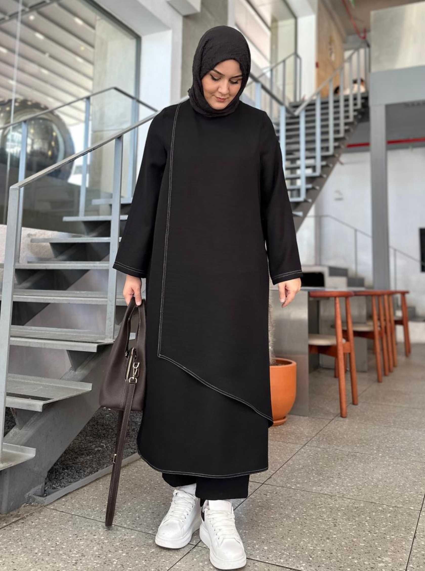 ÇAPRAZ FLAM TUNİK SİYAH