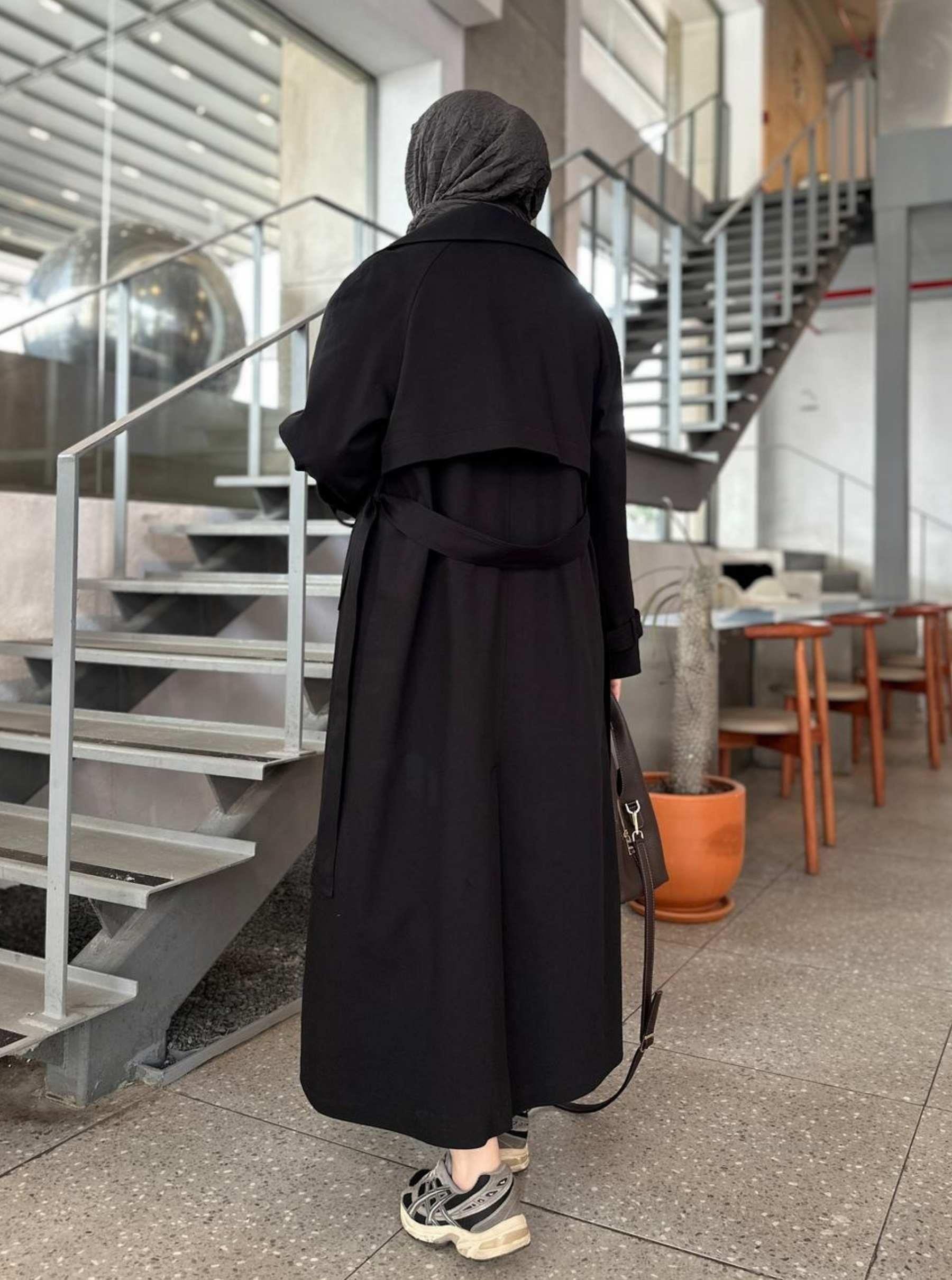 DÜĞMELİ TRENÇKOT SİYAH