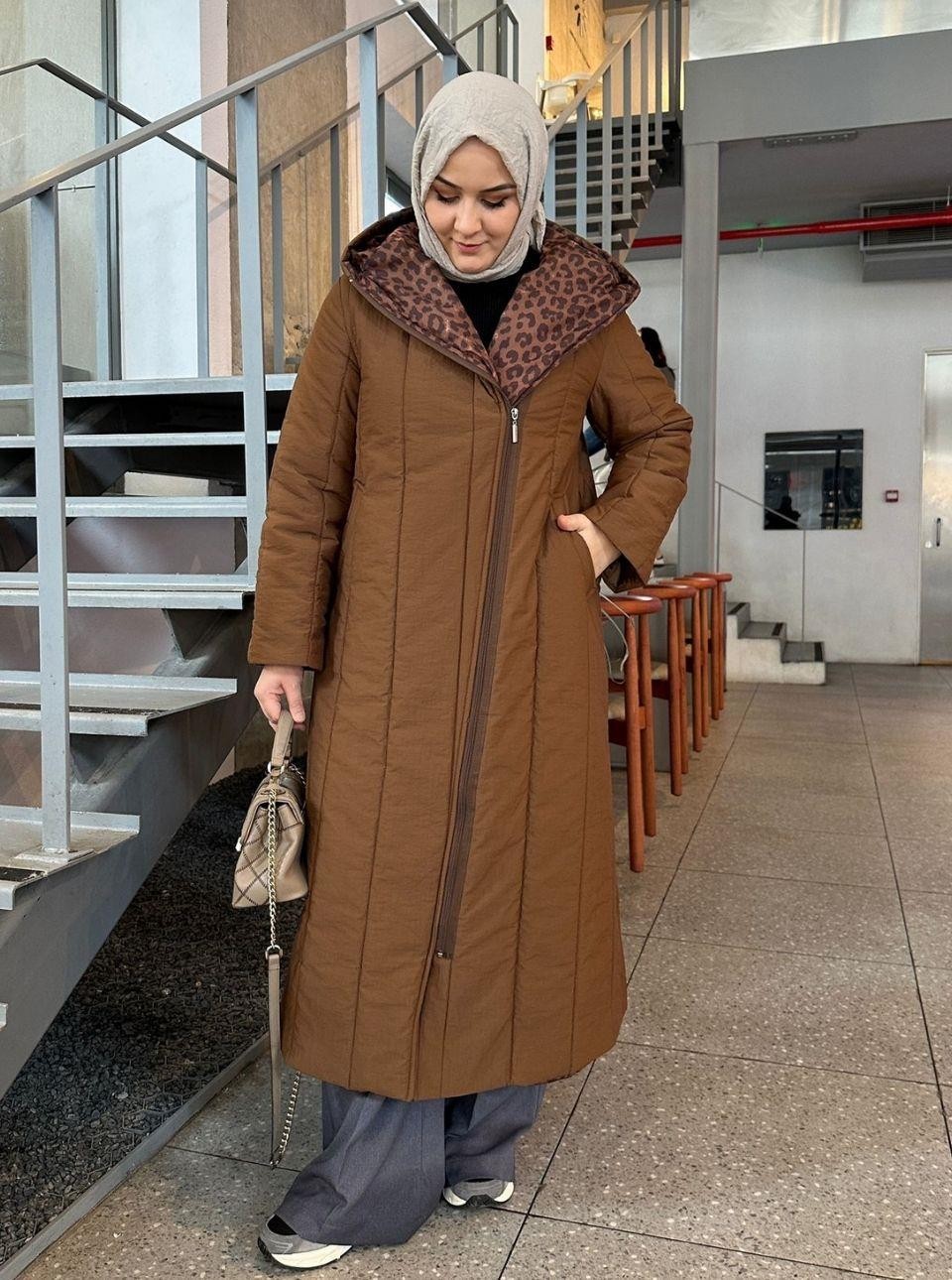 LEOPARLI ŞİŞME MONT KAHVE